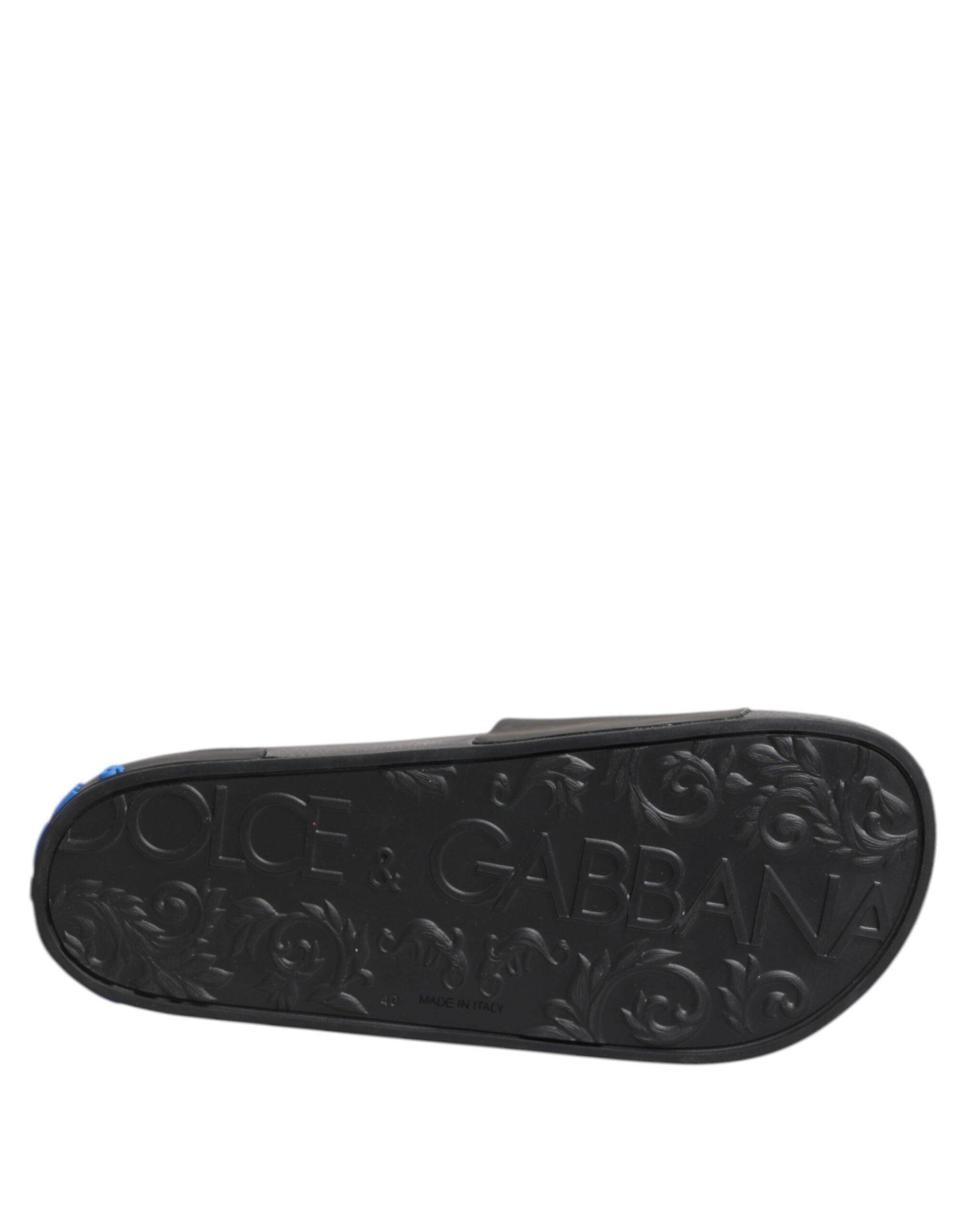 Dolce & Gabbana Black Leather Slides Flats Beachwear Shoes