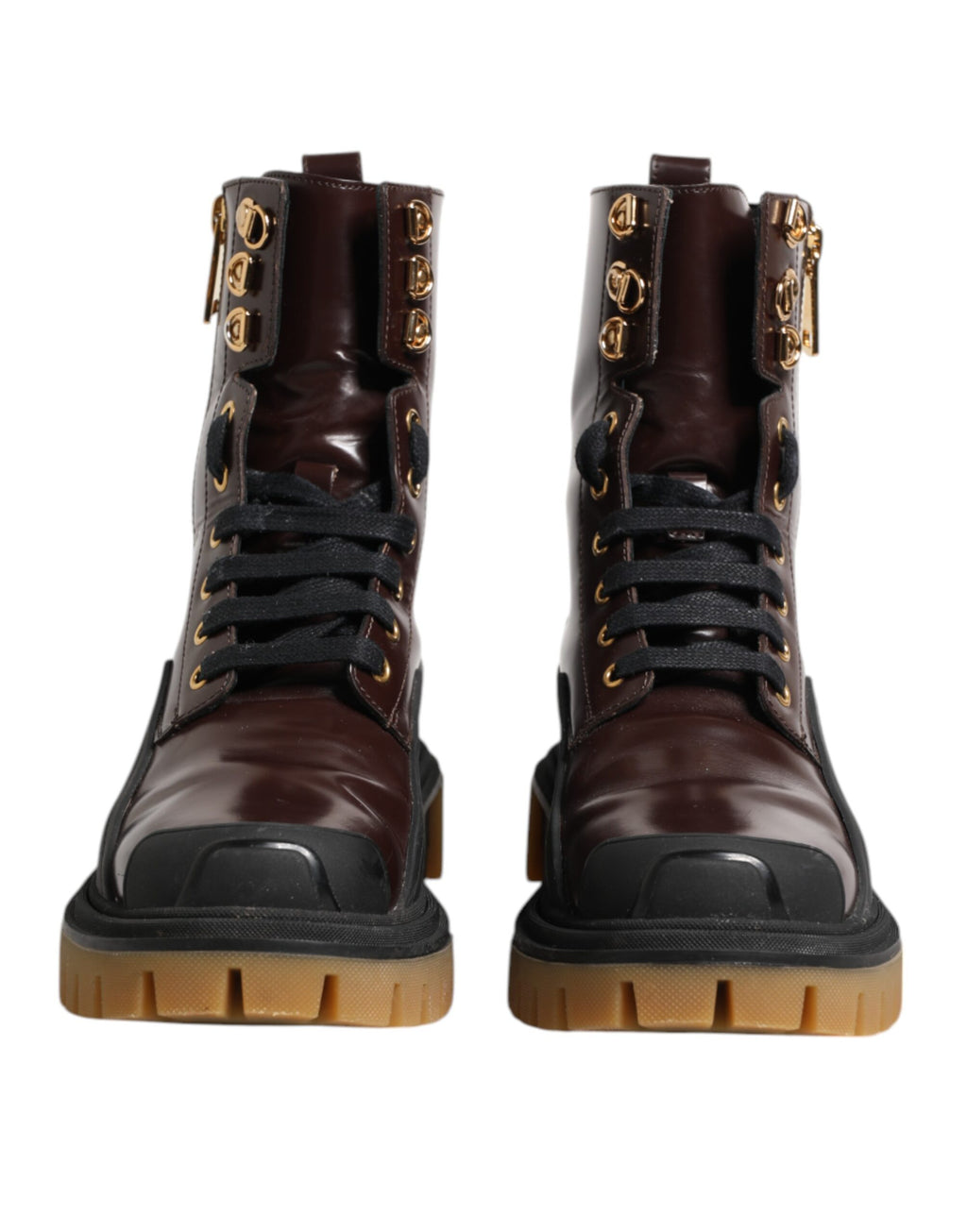 Dolce & Gabbana Maroon Leather Mid Calf Biker Boots Shoes