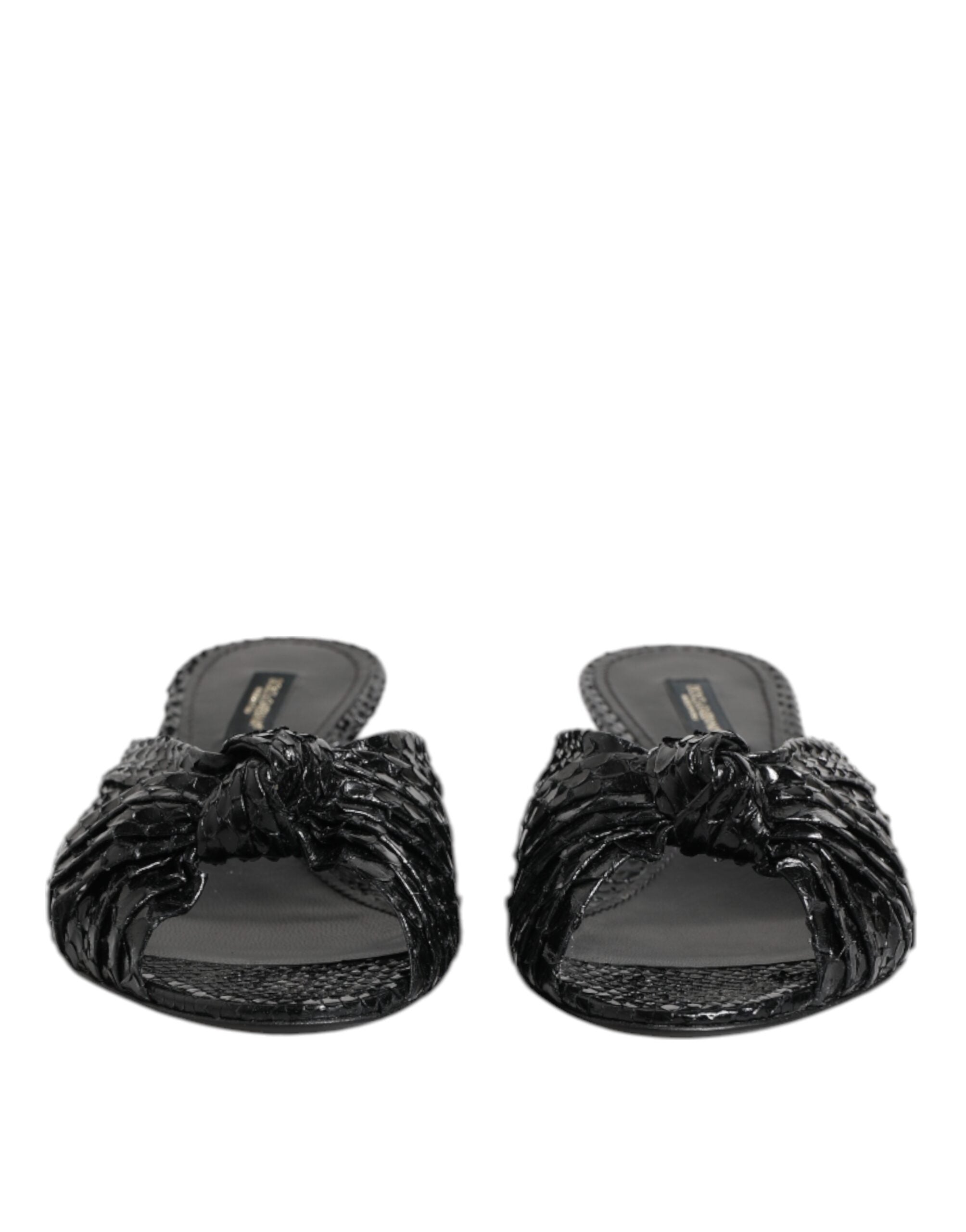 Dolce & Gabbana Black Leather Heels Slides Sandals Shoes