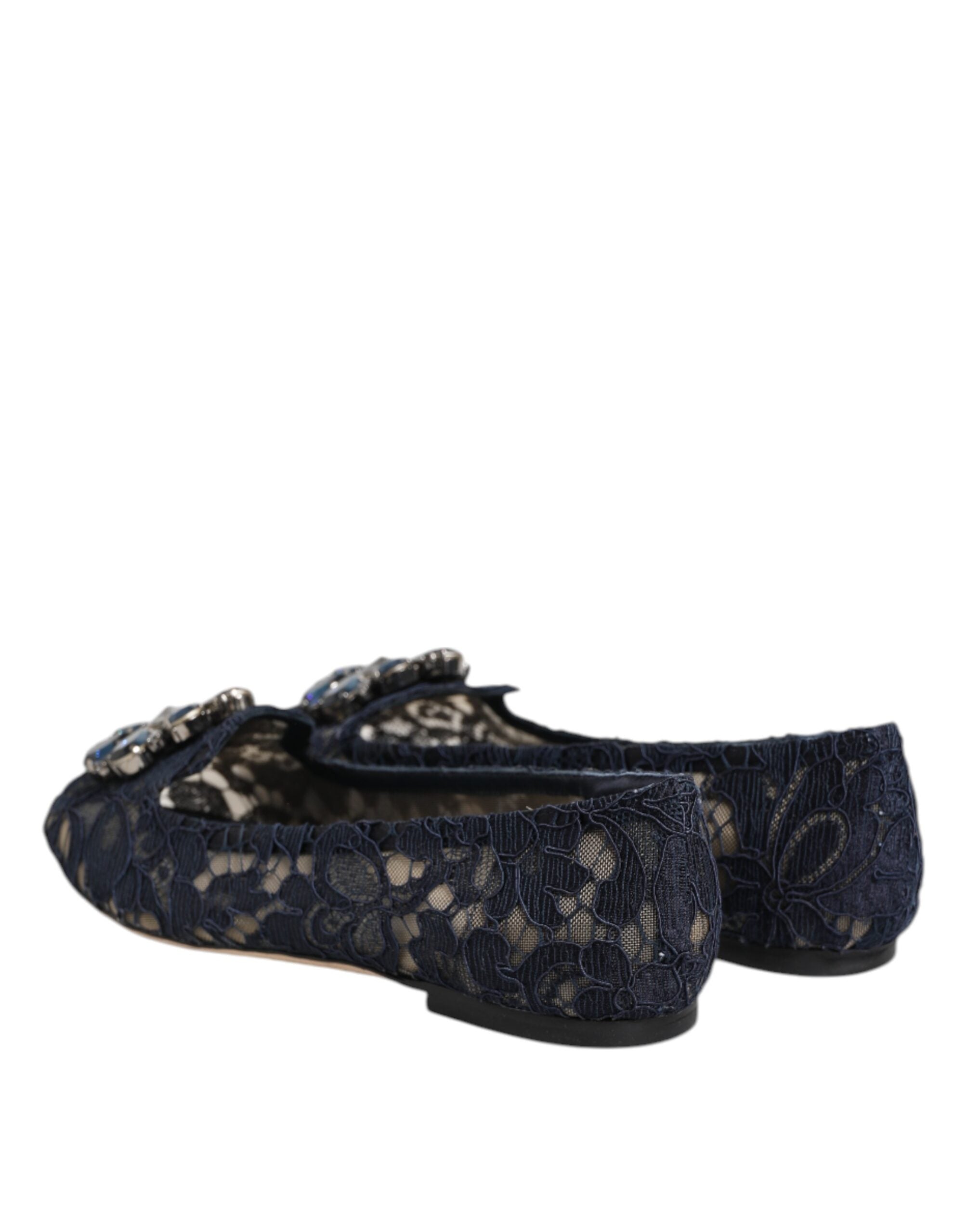 Dolce & Gabbana Blue Taormina Lace Crystals Flats Shoes