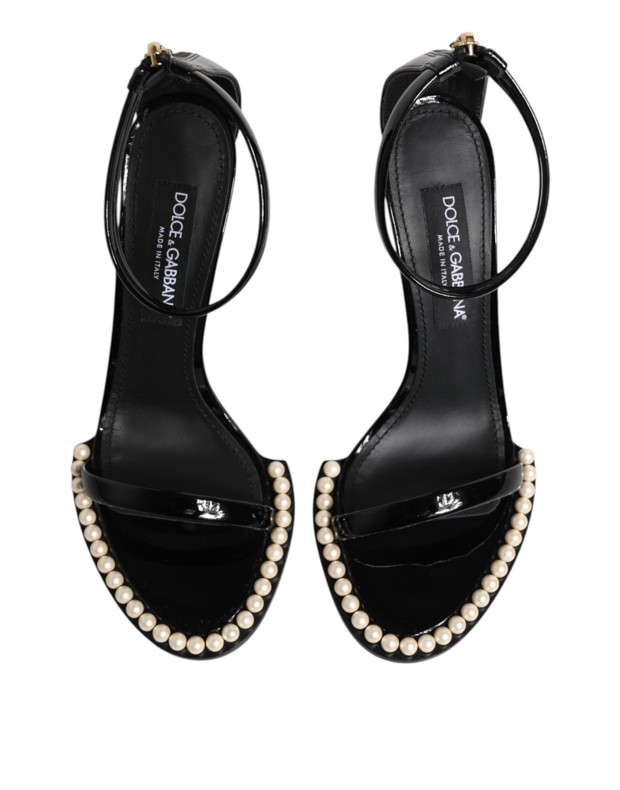 Dolce & Gabbana Black KEIRA Pearl Embellished Sandals Shoes