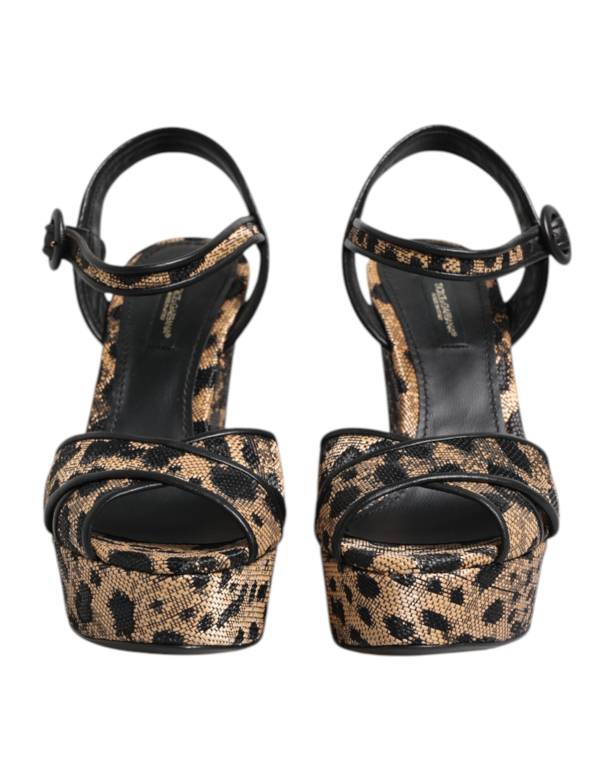 Dolce & Gabbana Brown Leopard Wedges Ankle Strap Sandals Shoes