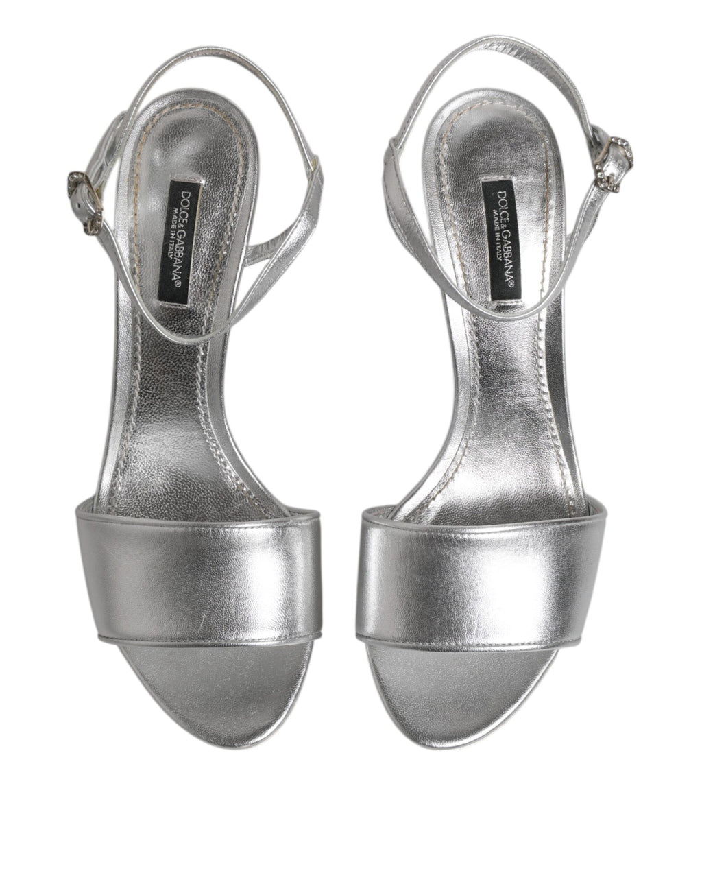 Dolce & Gabbana Silver Leather DG Heels Keira Sandals Shoes