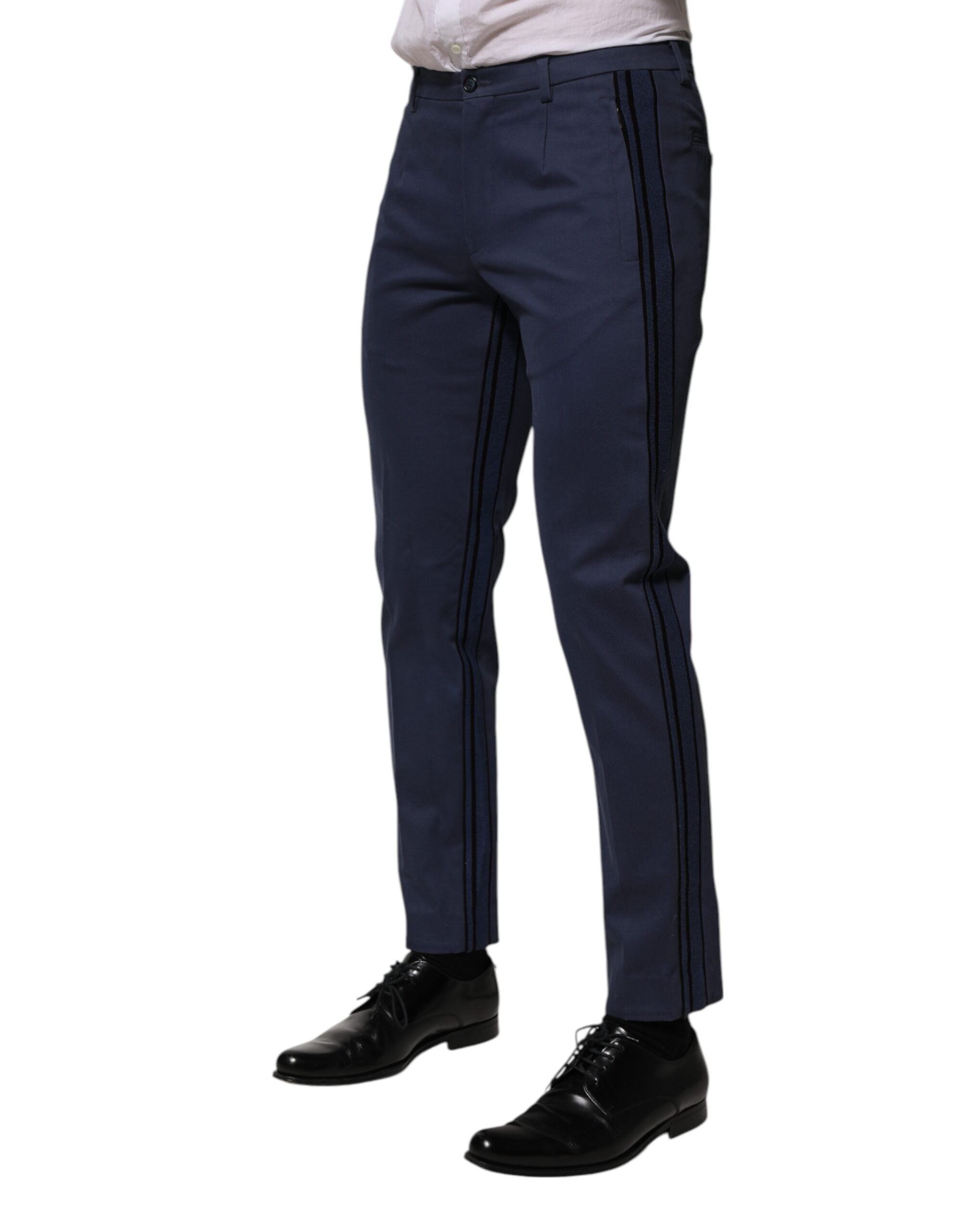 Dolce & Gabbana Blue Cotton Tapered Men Formal Trousers Pants