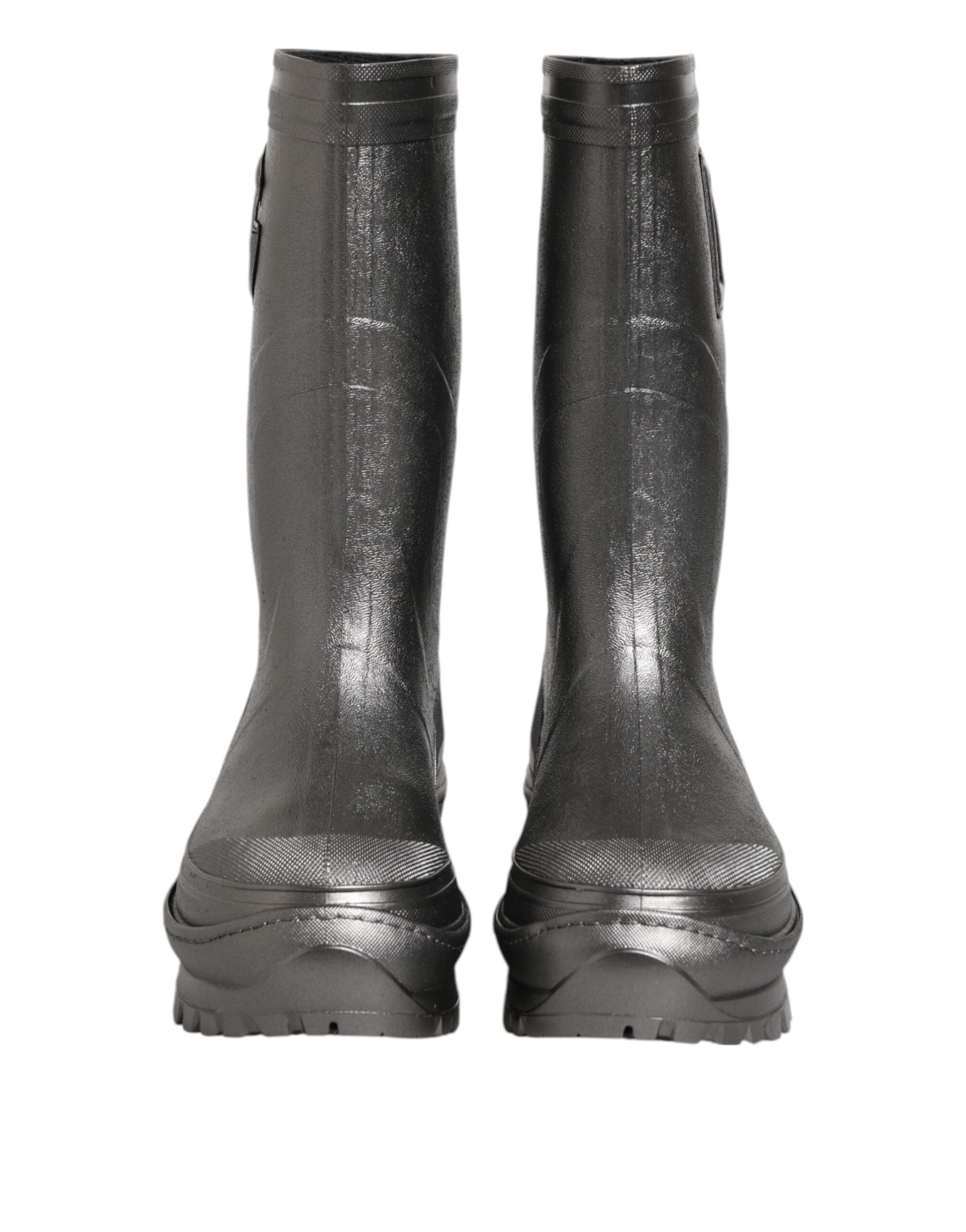 Dolce & Gabbana Black Argento Pull On Rain Boots Shoes