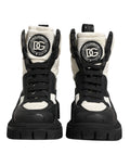 Dolce & Gabbana Black White Padded Mid Calf Lace Up Boots Shoes