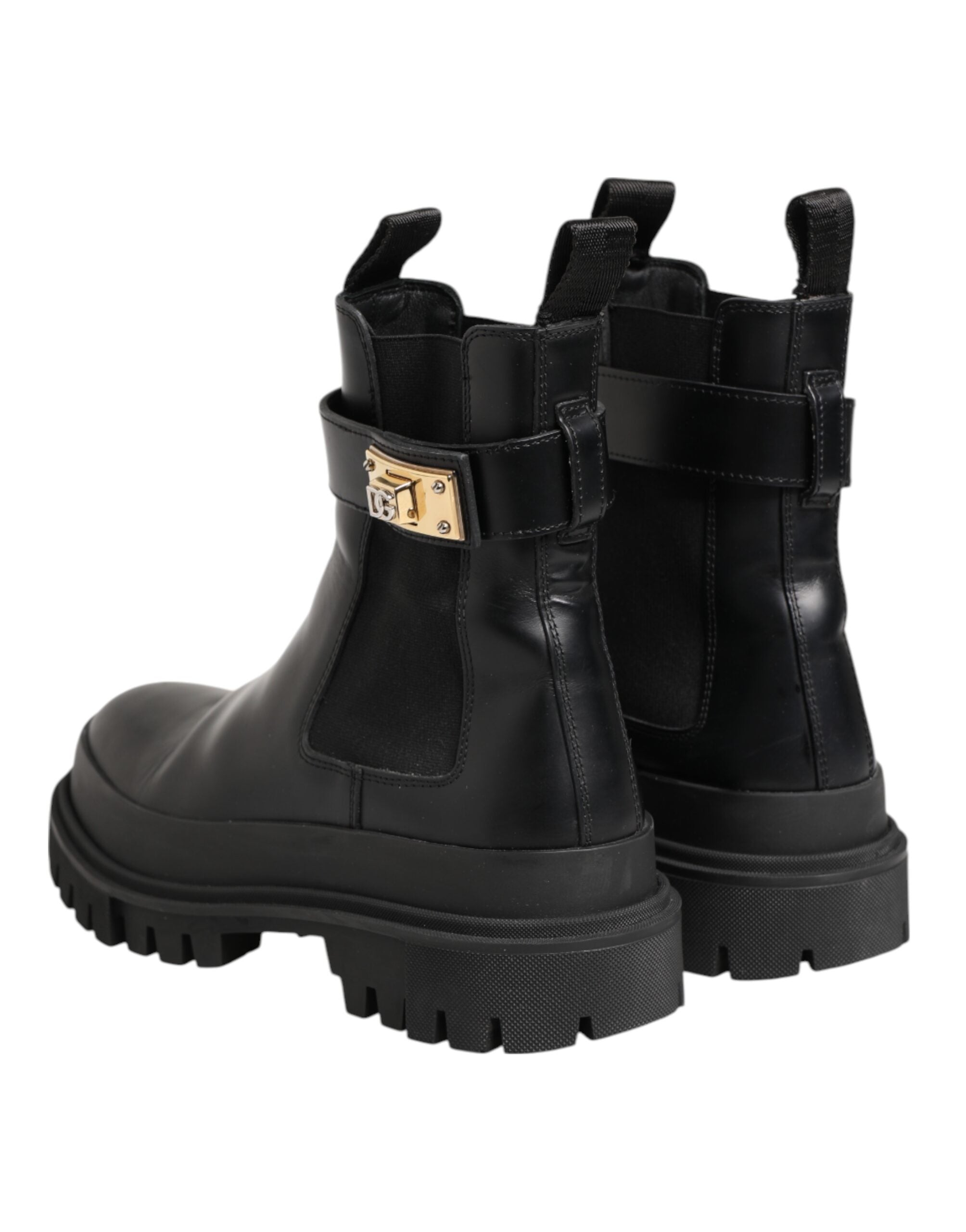 Dolce & Gabbana Black Calfskin DG Logo Strap Ankle Boots Shoes