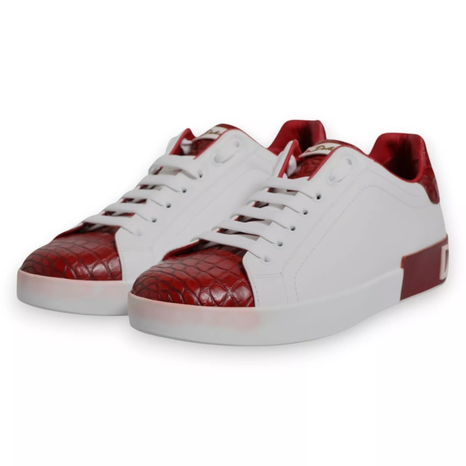 Dolce & Gabbana White Red Leather Logo Portofino Sneaker
