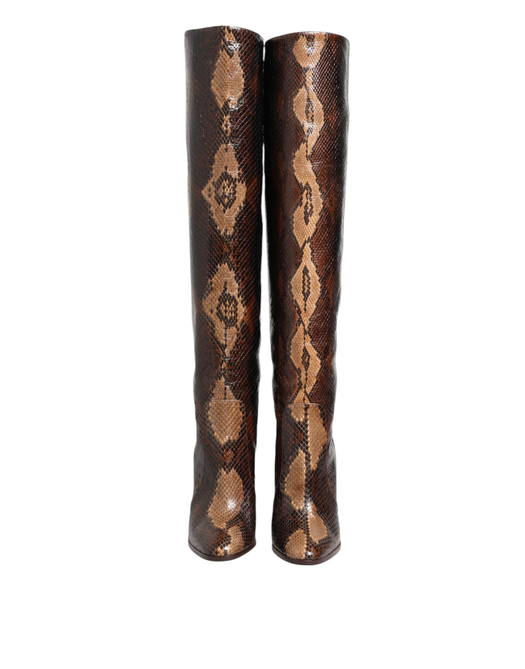 Dolce & Gabbana Brown Python Snakeskin Print Riding Boots Shoes