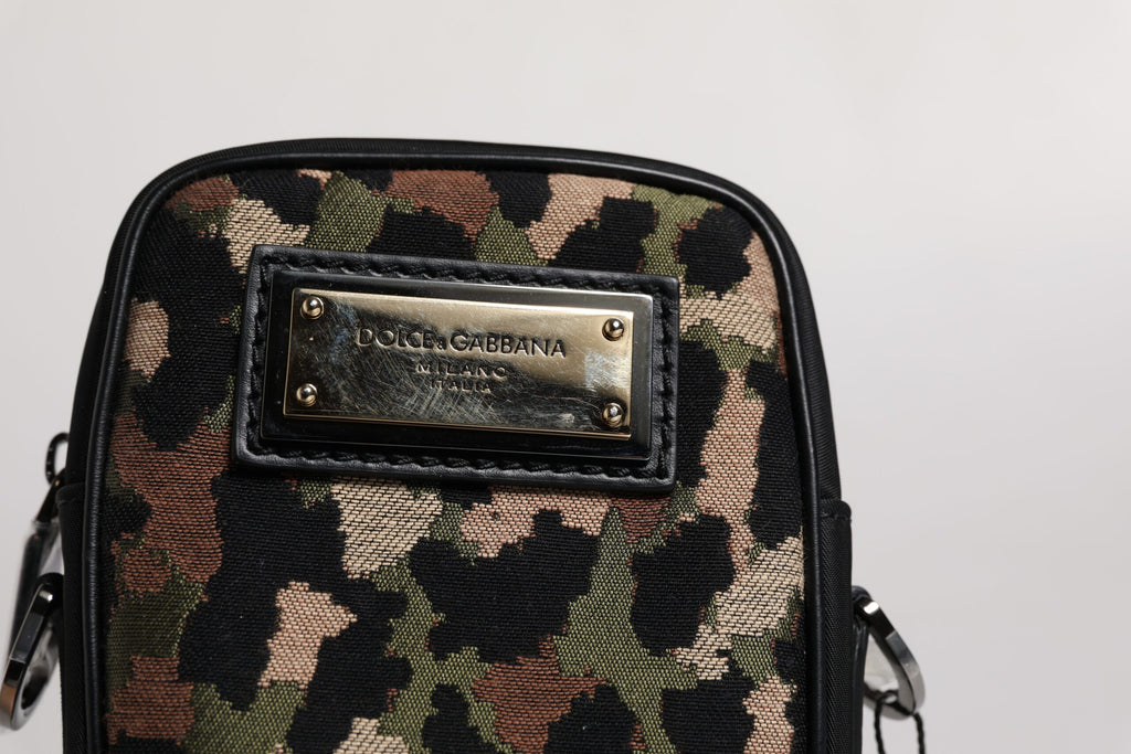 Dolce & Gabbana Multicolor Leopard Jacquard Logo Plaque Neck Strap Bag
