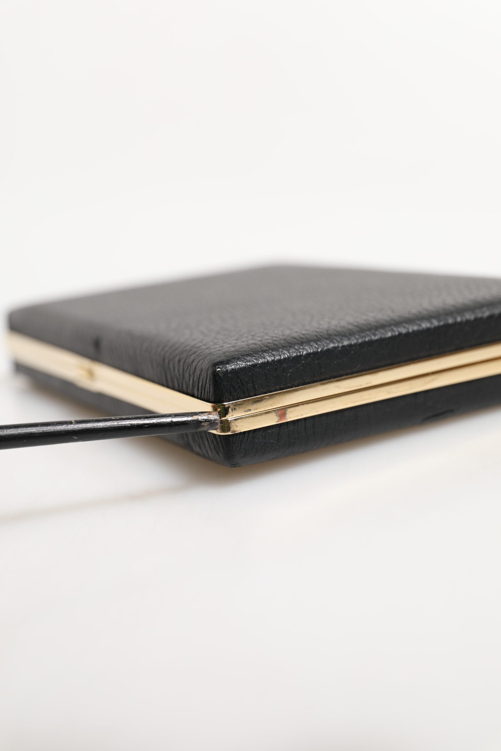 Dolce & Gabbana Black Leather Gold Frame Clutch Evening Party Purse Bag