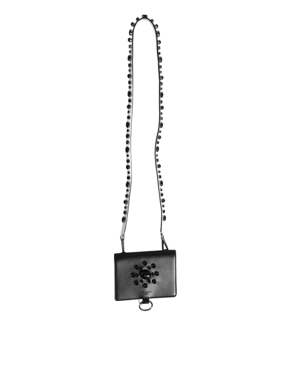 Dolce & Gabbana Black Leather Crystal Embellished Card Holder Wallet