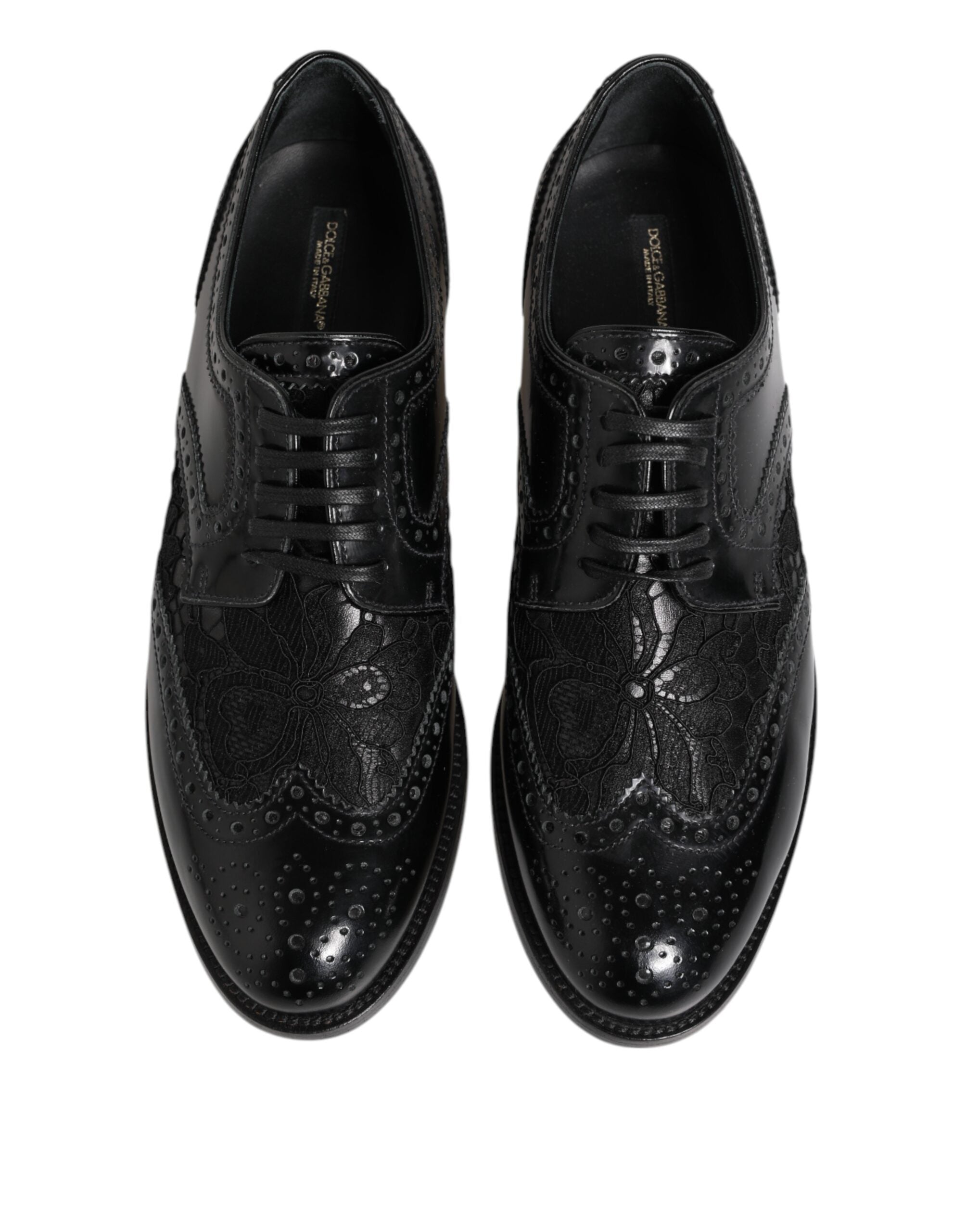 Dolce & Gabbana Black Leather Floral Lace Dress Formal  Shoes
