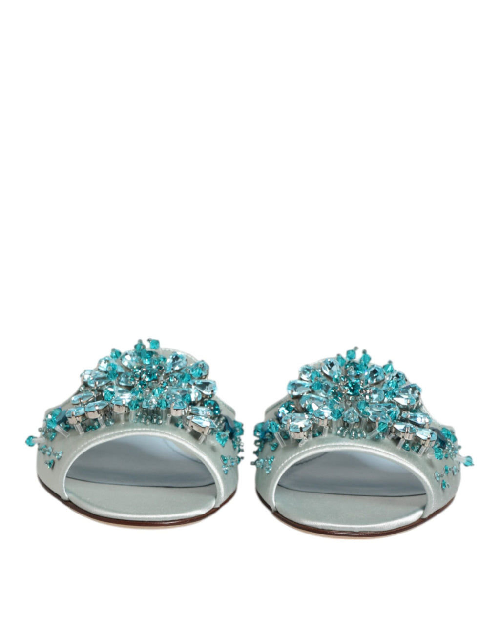 Dolce & Gabbana Silver Blue Leather Bead Embellish Slide Shoes