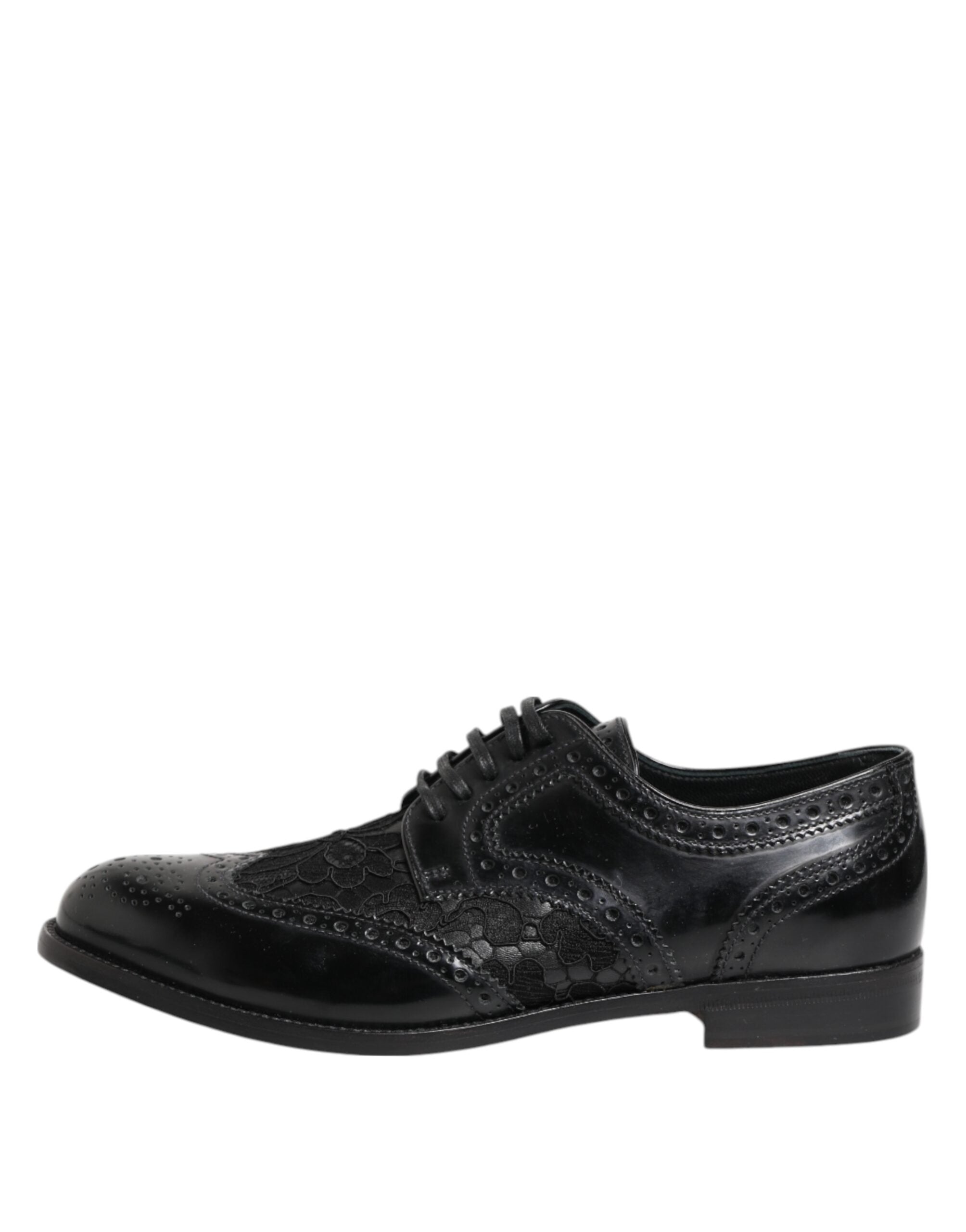 Dolce & Gabbana Black Leather Floral Lace Dress Formal Shoes