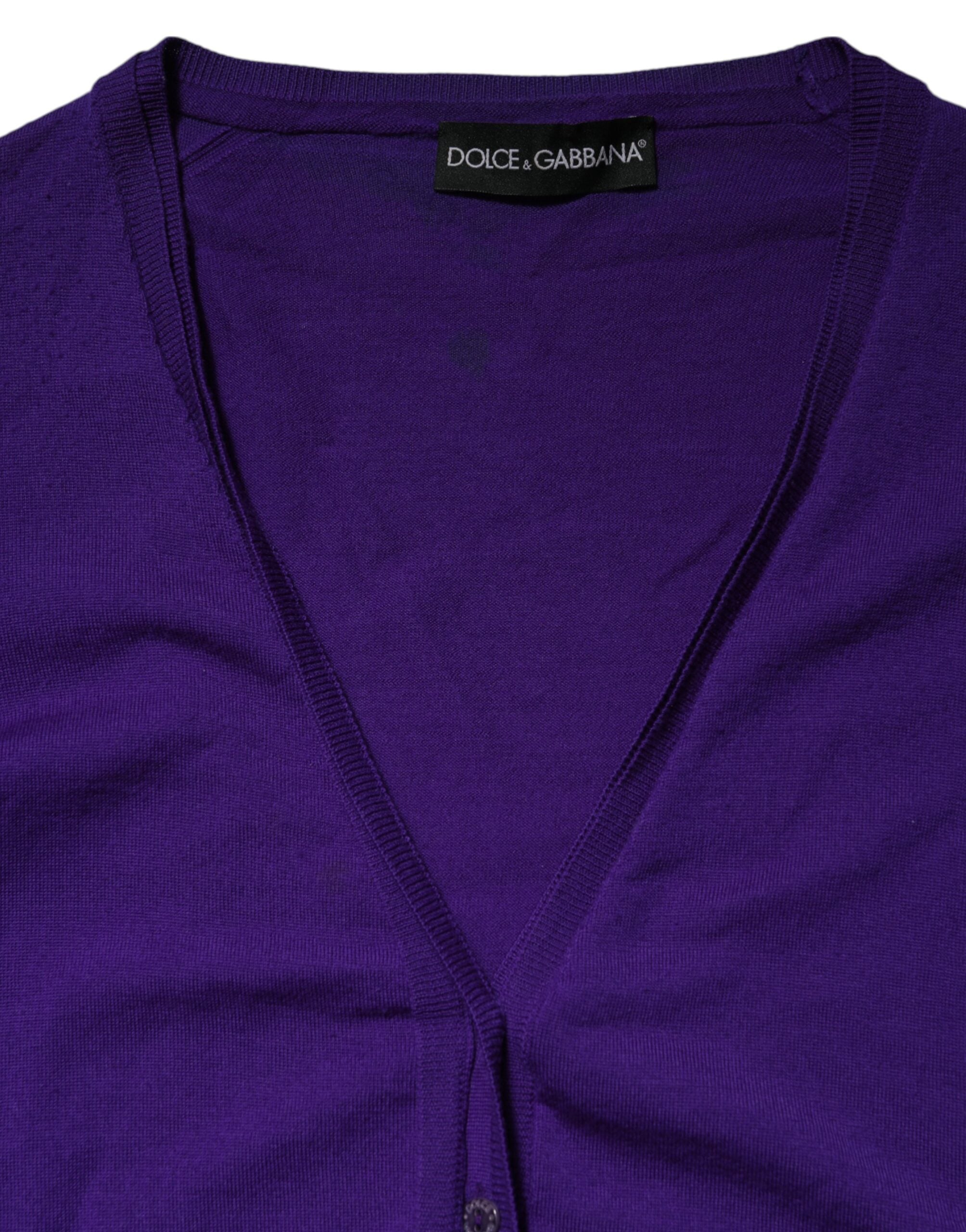 Dolce & Gabbana Purple Wool Knit V-neck Cardigan Sweater