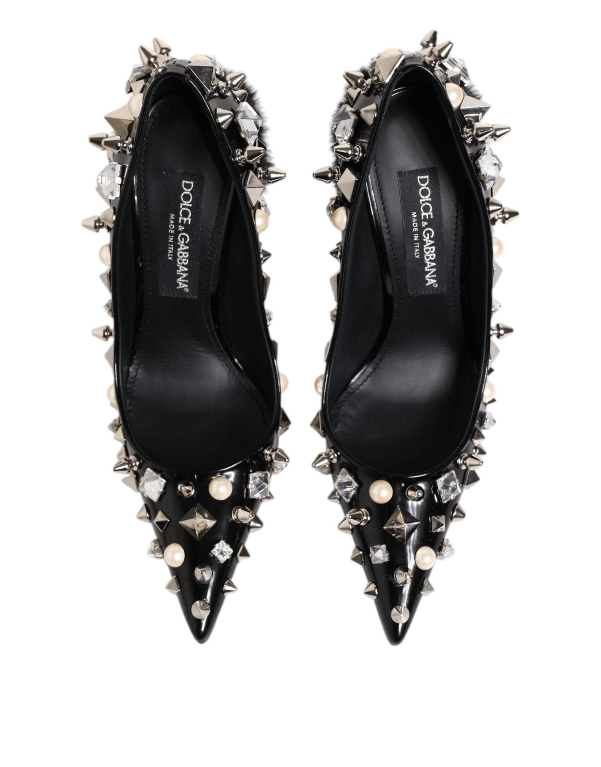 Dolce & Gabbana Black Crystals Studs Stiletto Pumps Shoes