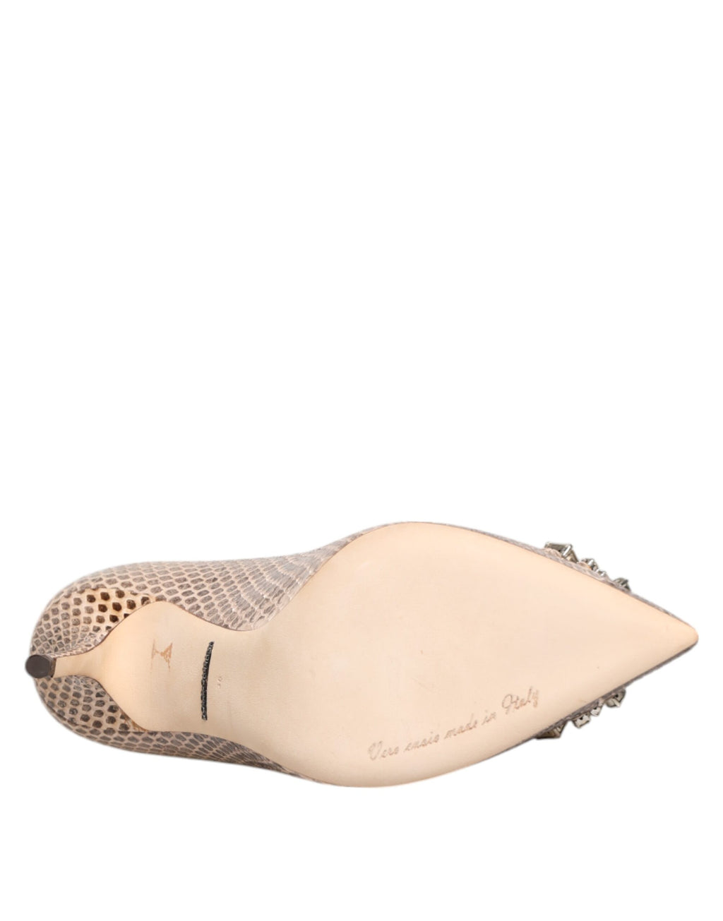 Dolce & Gabbana Beige Leather Crystal Embellished Pumps Shoes