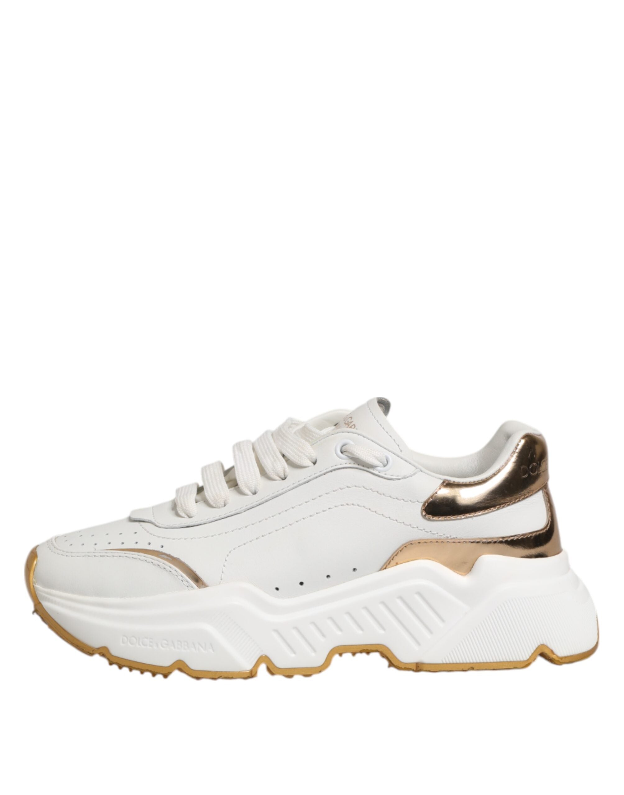 Dolce & Gabbana White Gold DAYMASTER Leather Sneakers Shoes