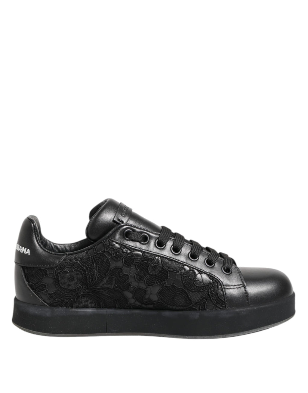 Dolce & Gabbana Black Floral Lace Low Top Sneakers Shoes