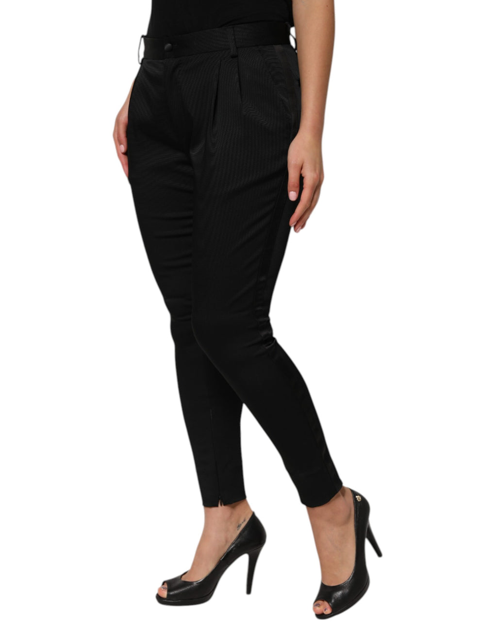 Dolce & Gabbana Black Acetate HighWaist Tapered Trouser Pants