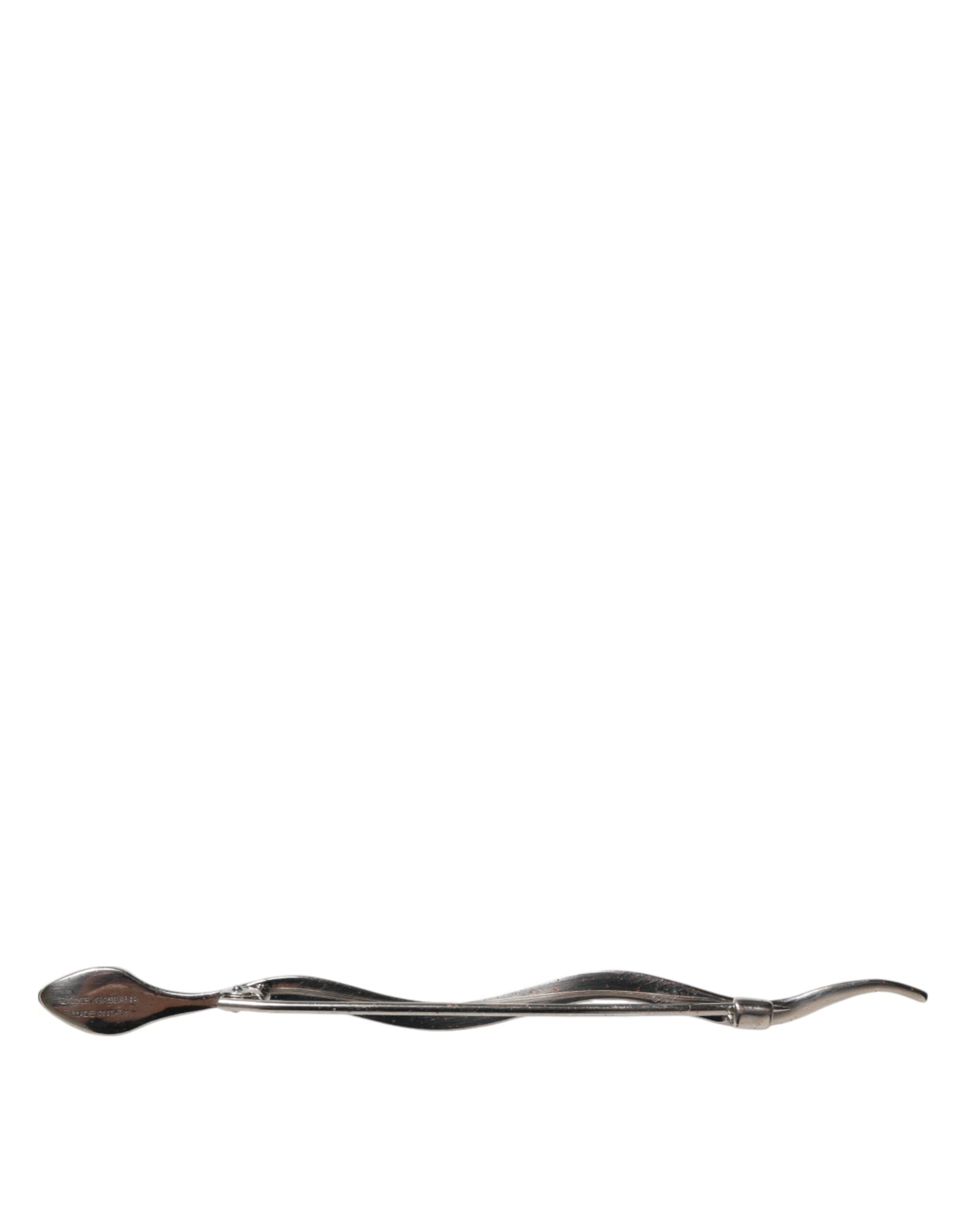 Dolce & Gabbana Silver Brass Crystal Spilla Serpente Mens Brooch Pin