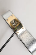Dolce & Gabbana Gargantilla de cuero texturizado plateado y metal dorado