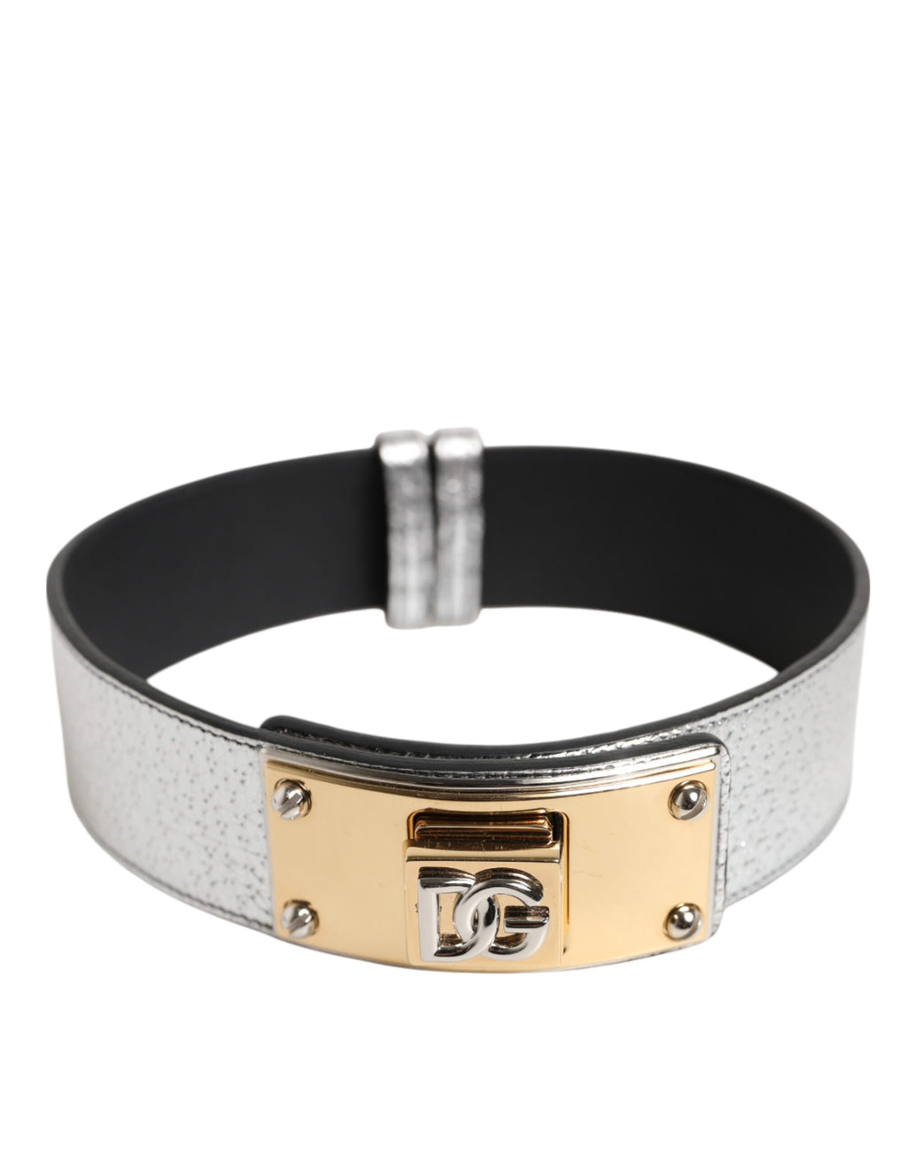 Dolce & Gabbana Gargantilla de cuero texturizado plateado y metal dorado