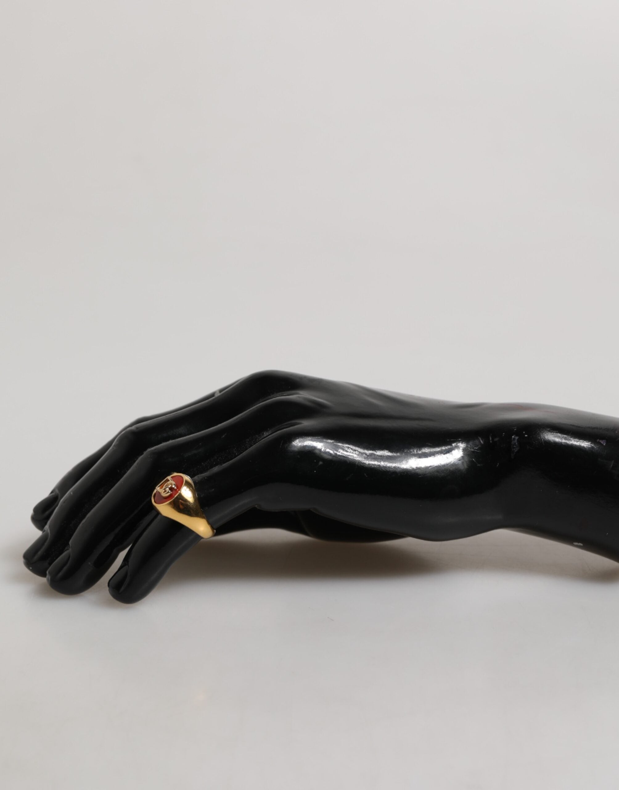 Dolce & Gabbana Gold Tone Real Brass Red DG Logo Men Ring