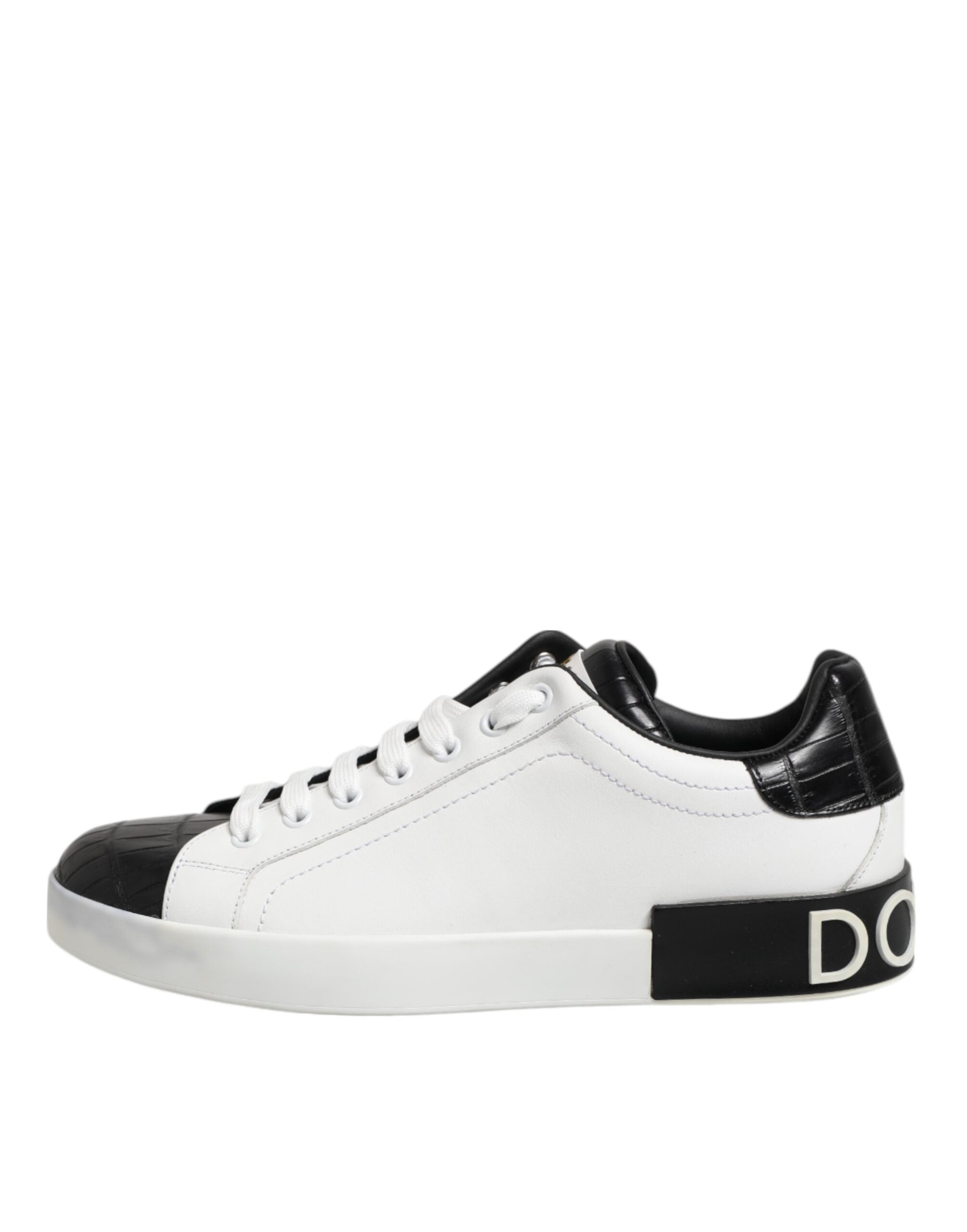 Dolce & Gabbana White Black Leather Portofino Sneaker Shoes