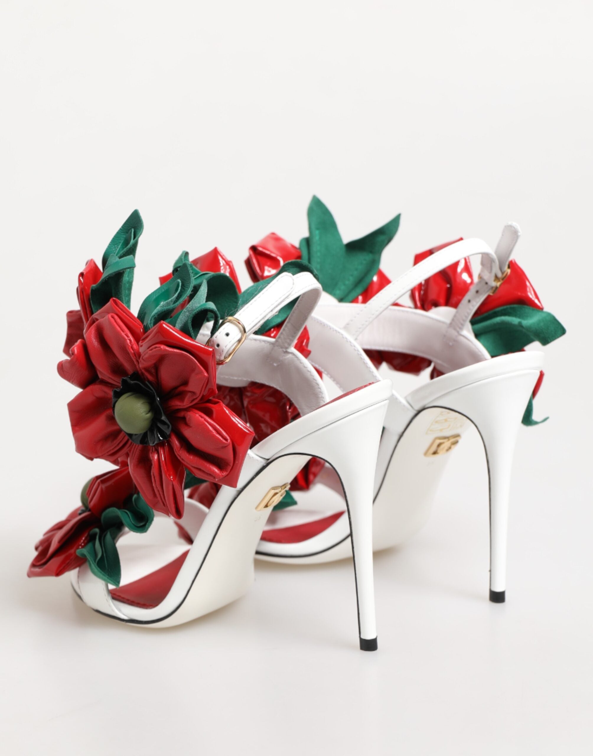 Dolce & Gabbana White Red Floral Detailing Sandals Shoes