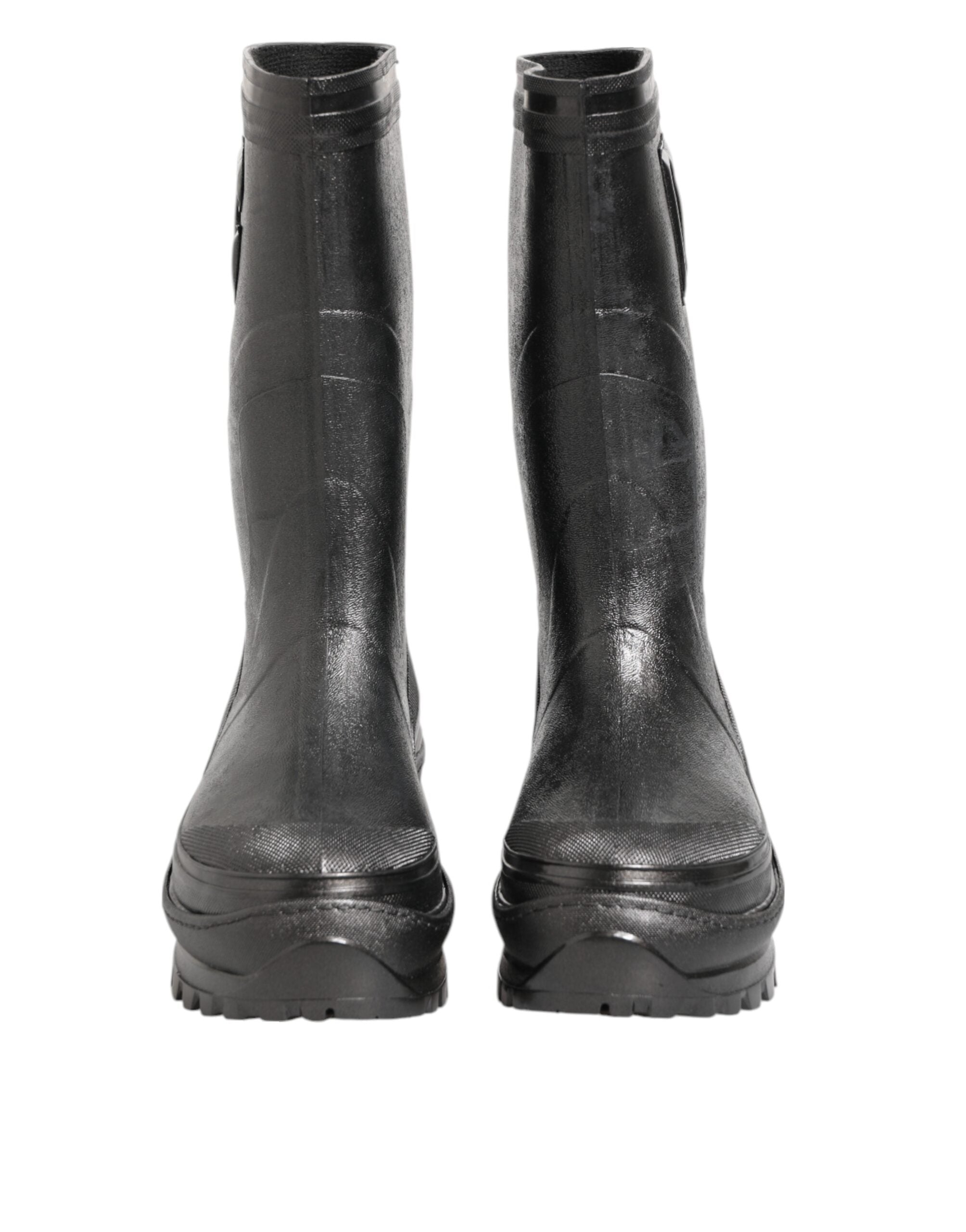 Dolce & Gabbana Metallic Black Pull On Rain Boots Men Shoes