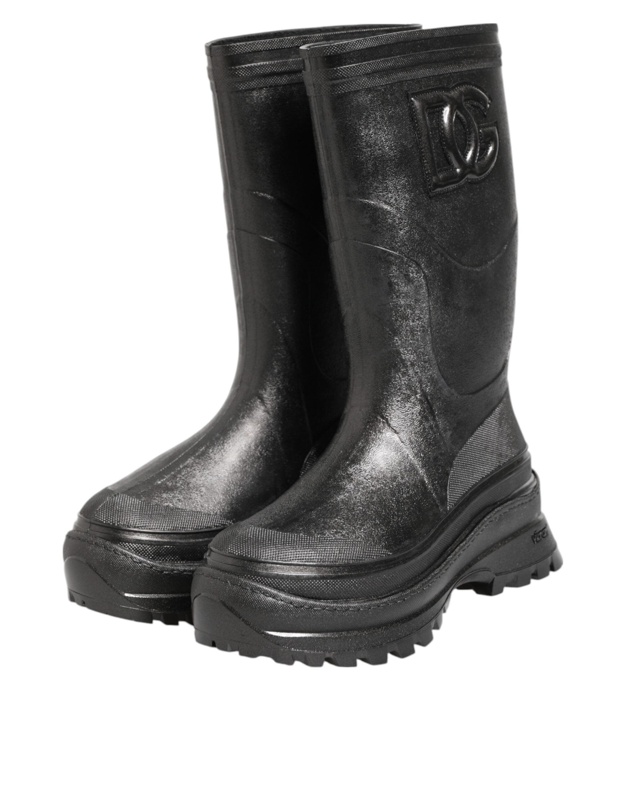 Dolce & Gabbana Metallic Black Pull On Rain Boots Men Shoes