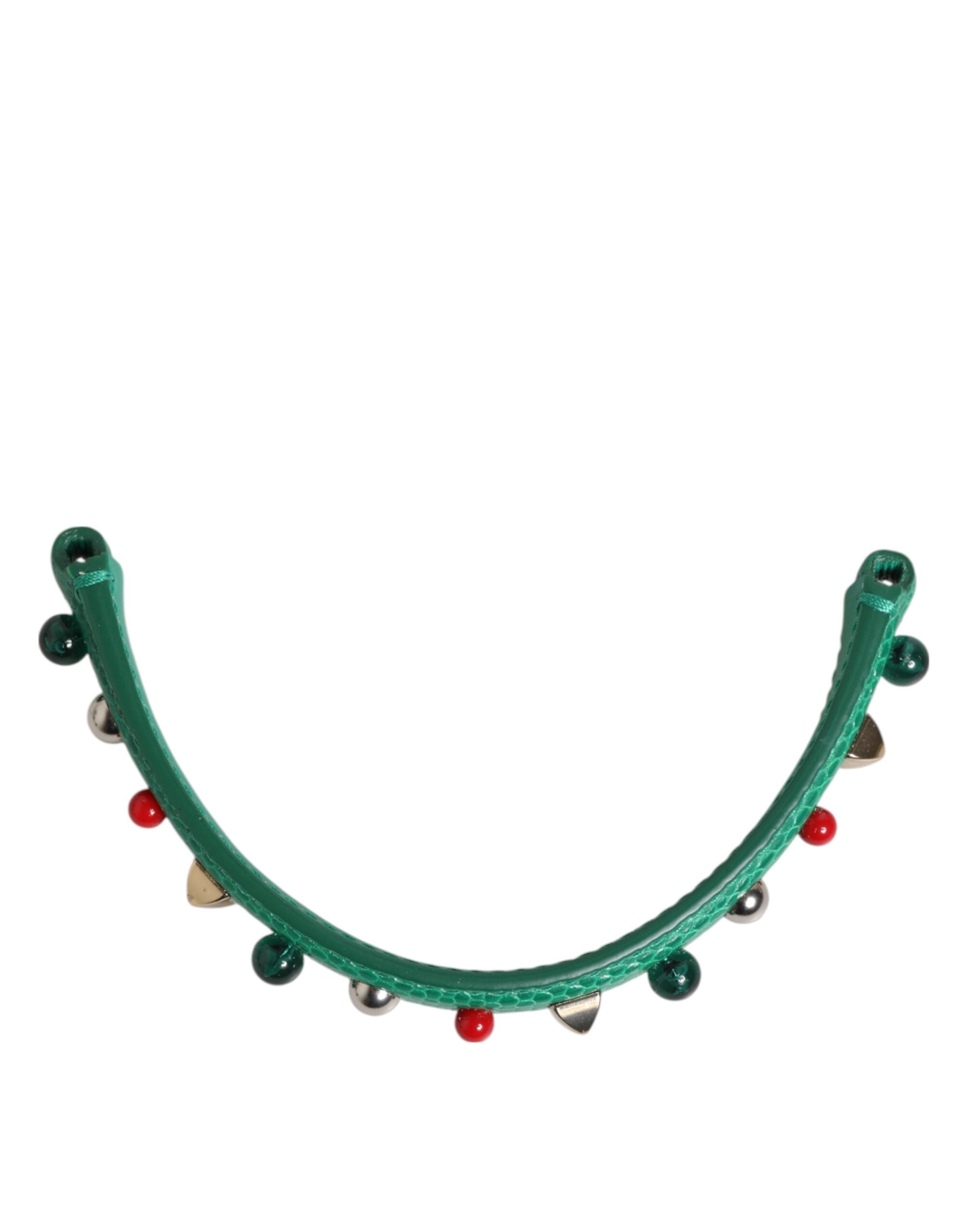 Dolce & Gabbana Green Embellished Leather Bag Handle Women Shoulder Strap