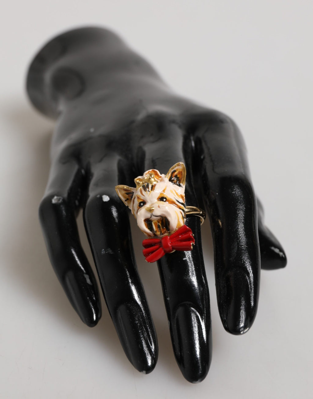 Dolce & Gabbana Gold Brass Resin Beige Dog Pet Accessory Ring