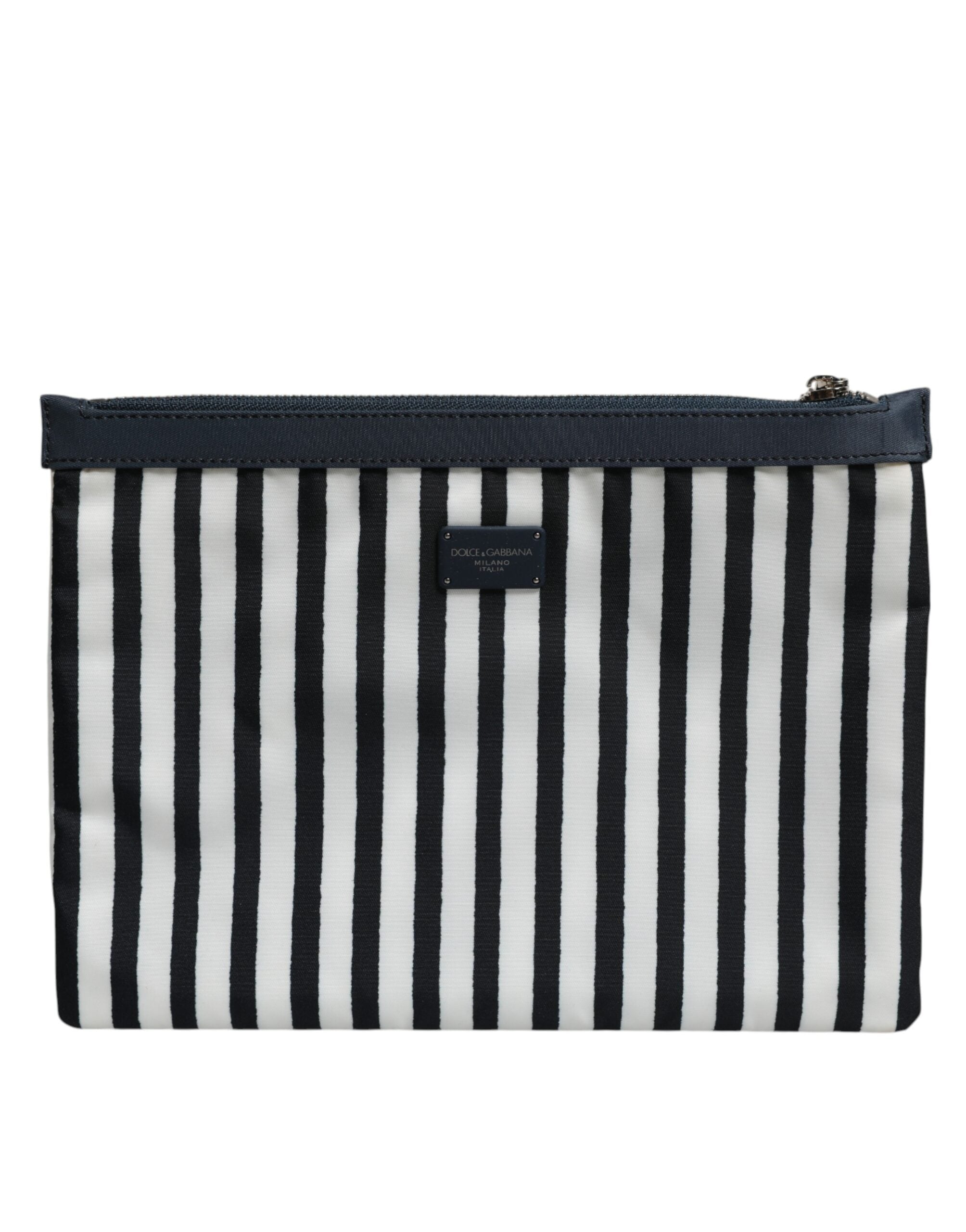 Dolce & Gabbana Black White Striped Logo Plaque Clutch Borse Pouch Bag