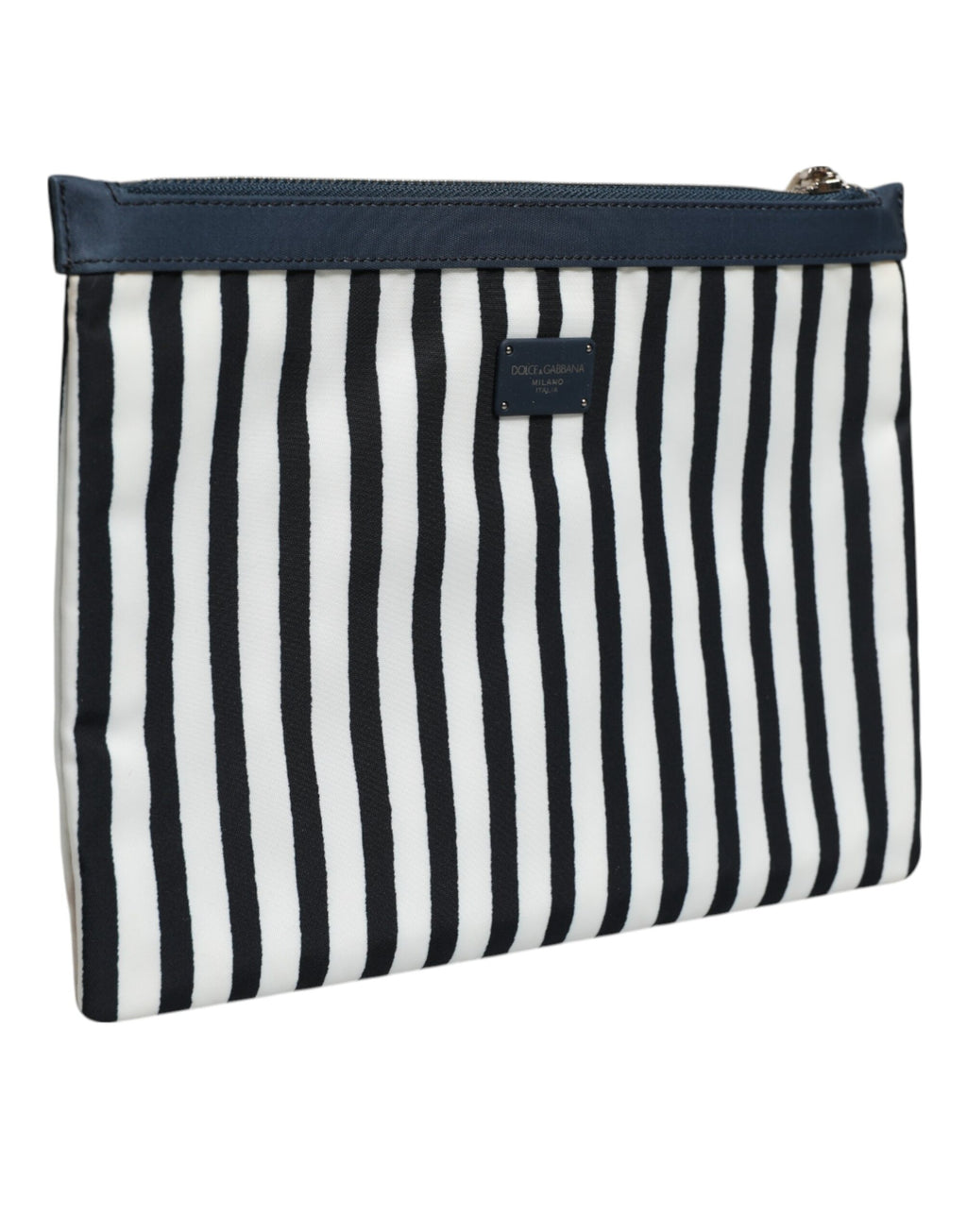 Dolce & Gabbana Black White Striped Logo Plaque Clutch Borse Pouch Bag
