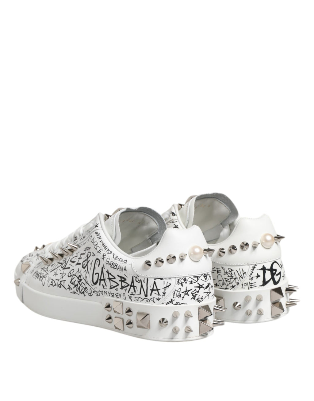 Dolce & Gabbana White Portofino Studded Men Sneakers Shoes