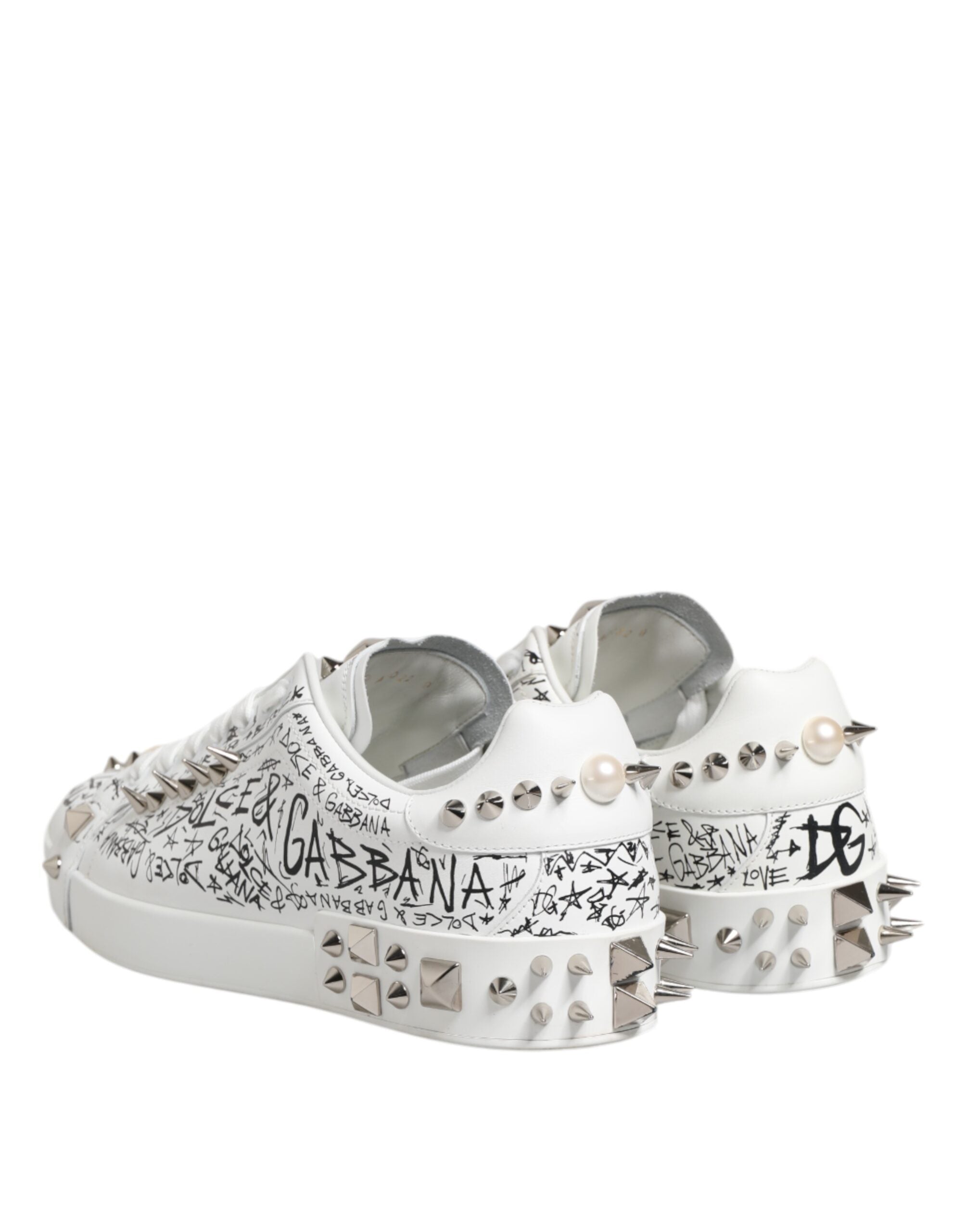 Dolce & Gabbana White Portofino Studded Men Sneakers Shoes