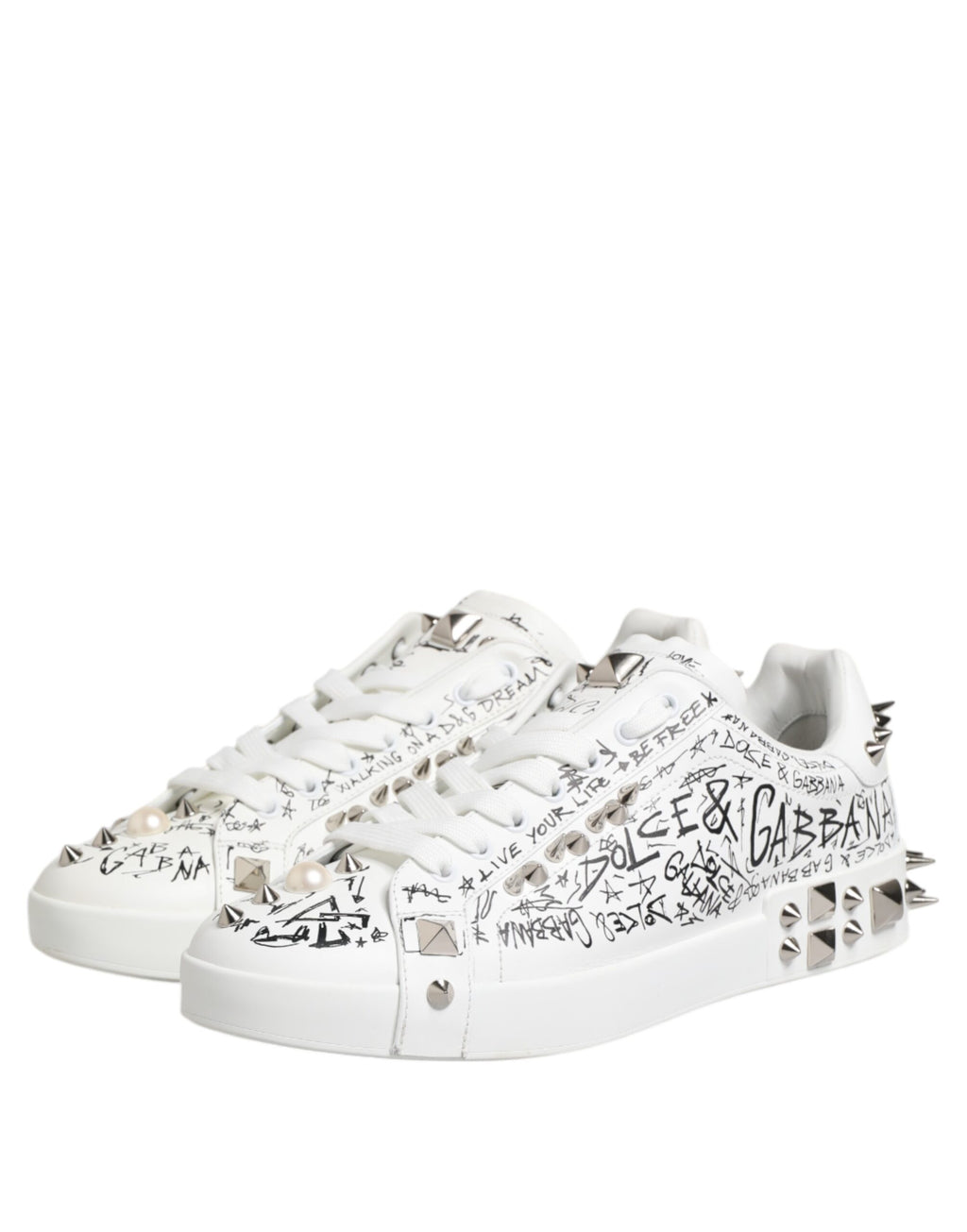 Dolce & Gabbana White Portofino Studded Men Sneakers Shoes