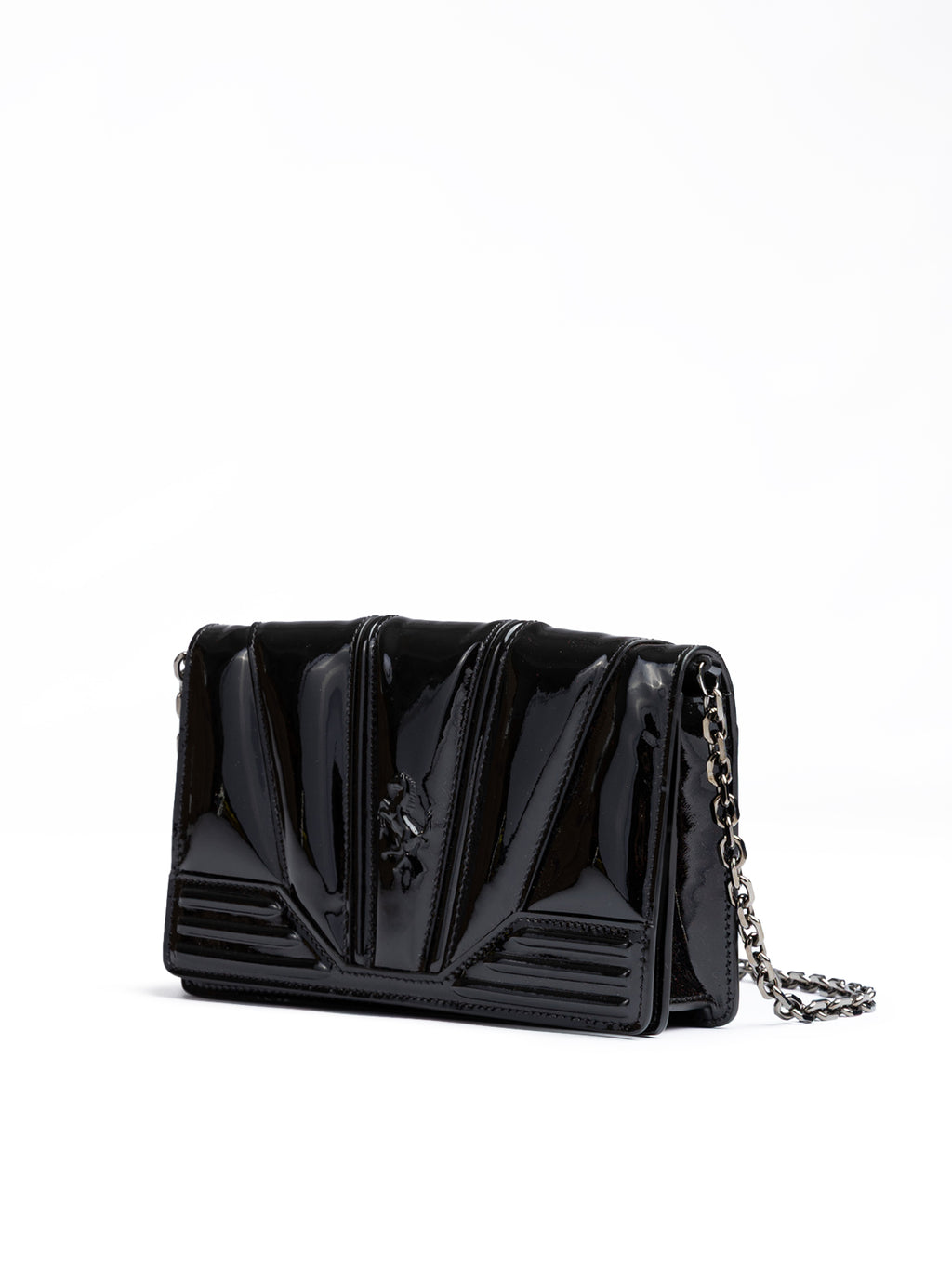 Ferrari Black GT patent leather bag with chain