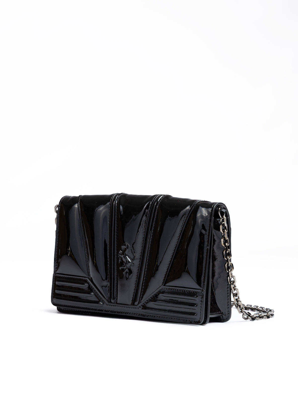 Ferrari Black GT patent leather bag with chain