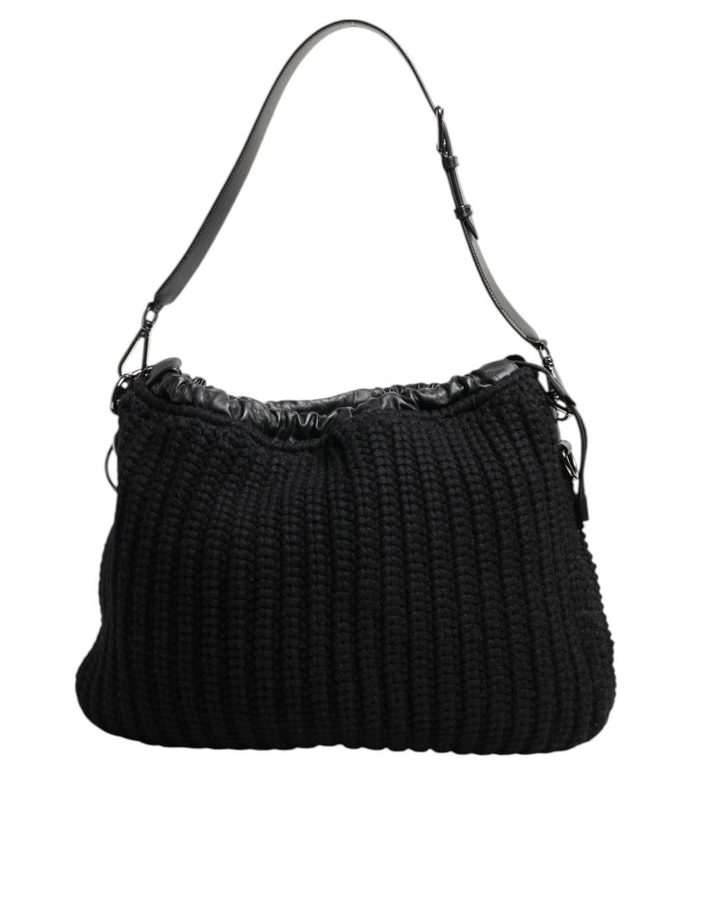 Dolce & Gabbana Black Cashmere & Leather Shoulder Bag