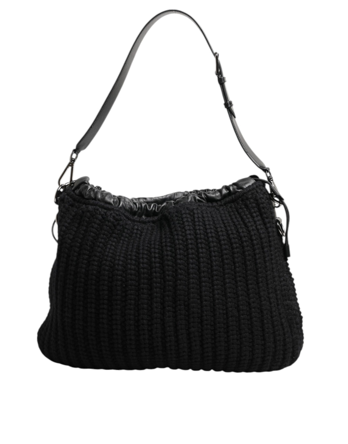 Dolce & Gabbana Black Cashmere & Leather Shoulder Bag