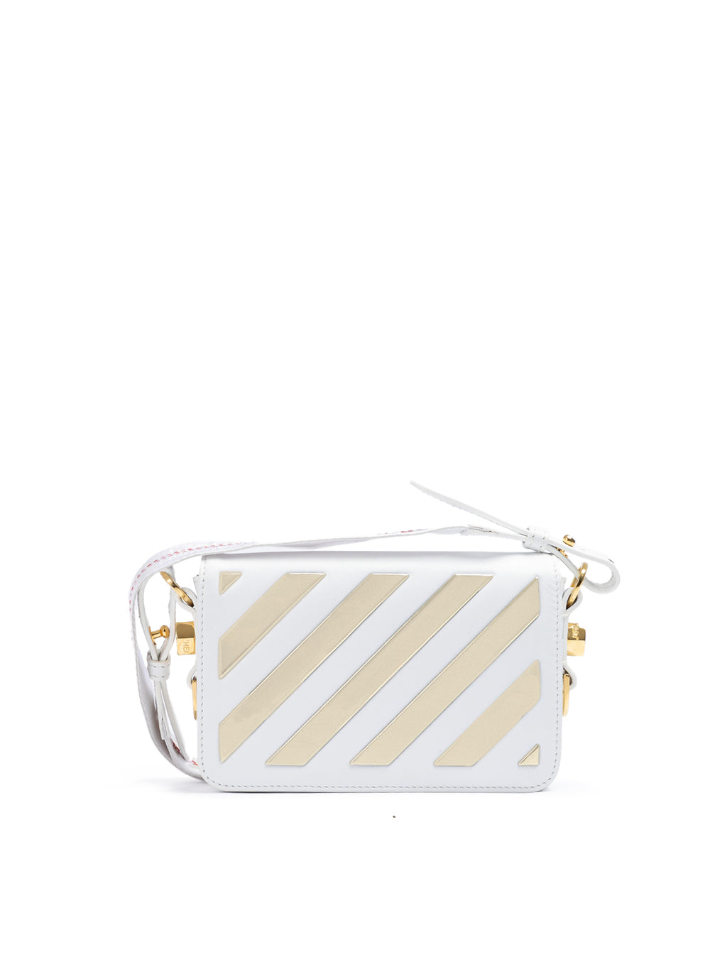 Off-White White/Gold  Metallic Stripe Mini Crossbody Bag