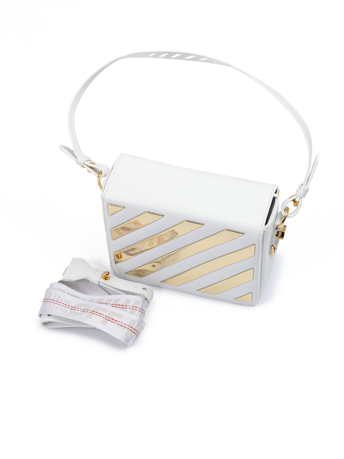 Off-White White/Gold  Metallic Stripe Crossbody Bag