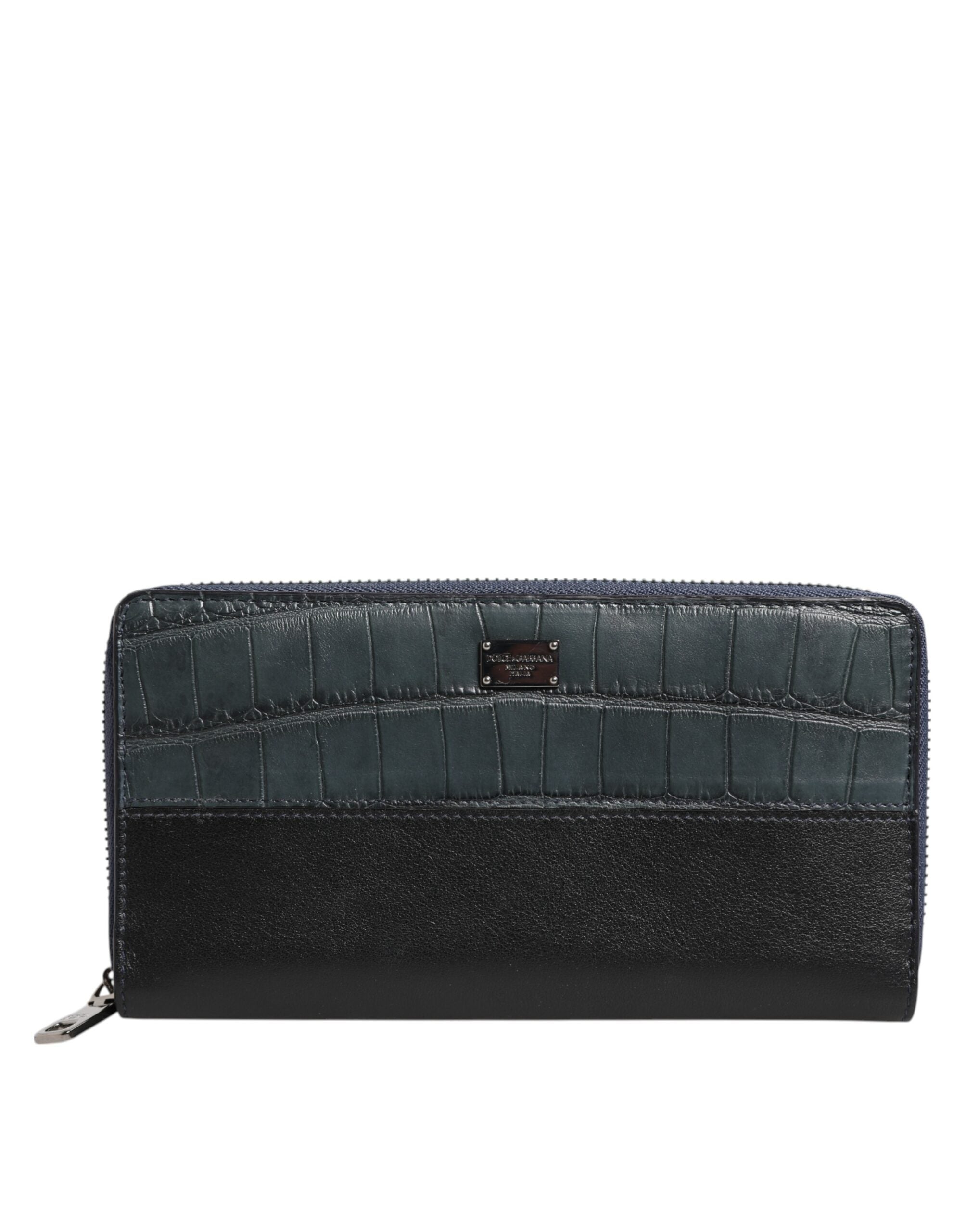 Dolce & Gabbana Cartera continental para hombre de piel exótica en negro y azul