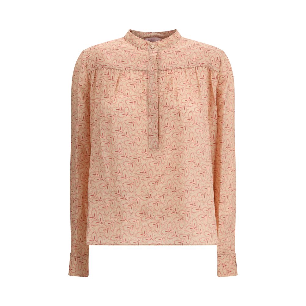 Camisa de seda rosa claro estampada Kristina Ti