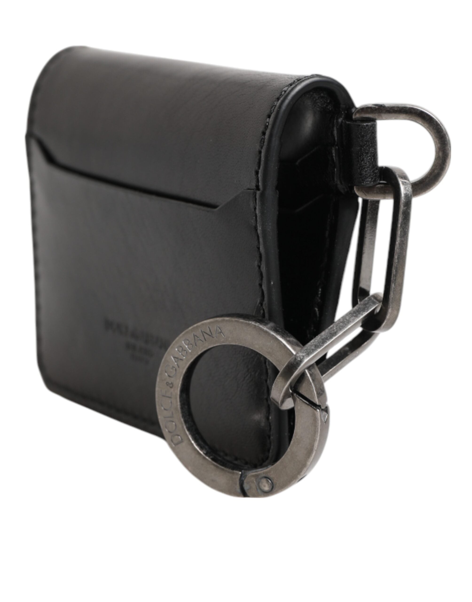 Cartera Dolce & Gabbana de piel negra con logo grabado y tarjetero con llavero