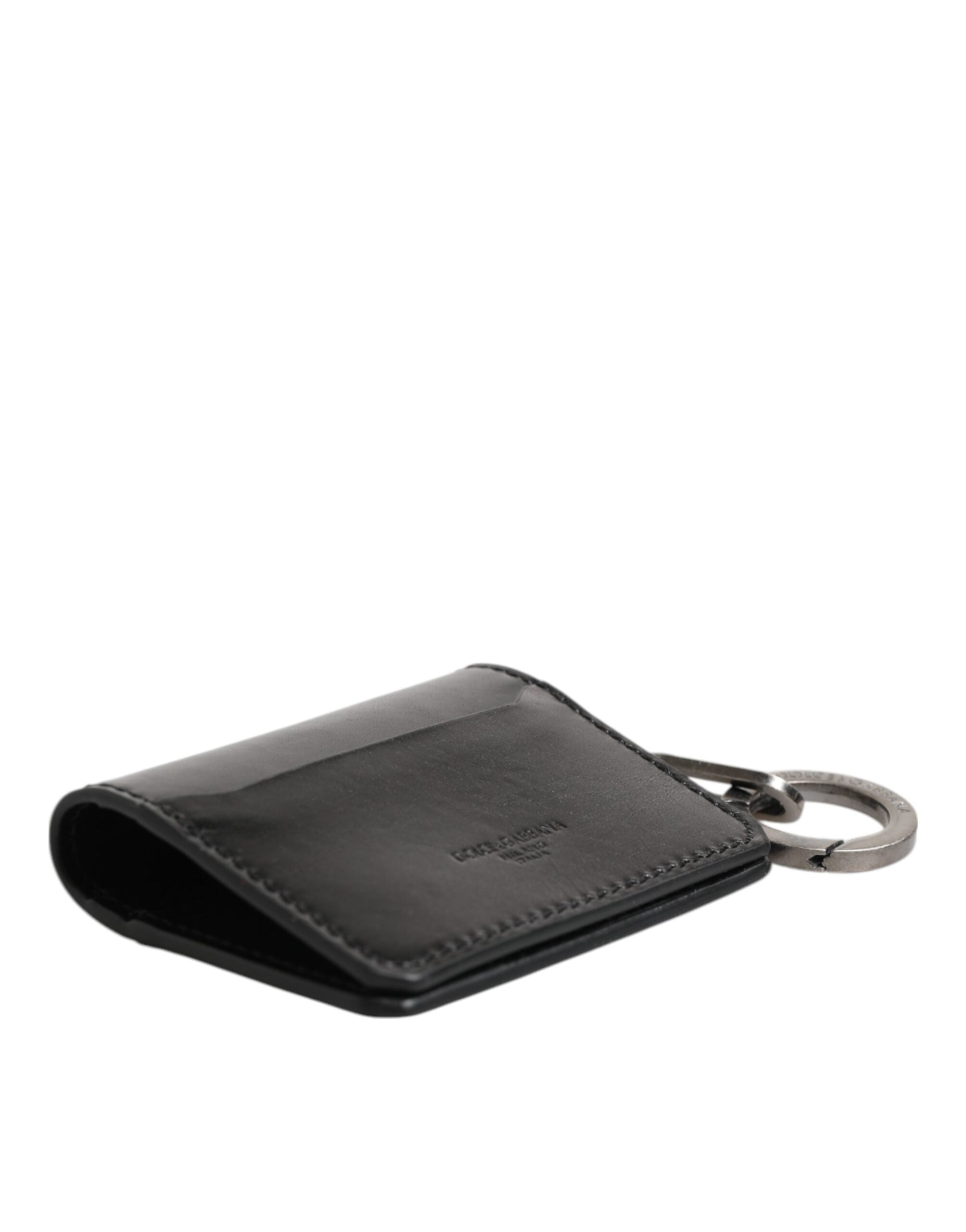 Cartera Dolce & Gabbana de piel negra con logo grabado y tarjetero con llavero